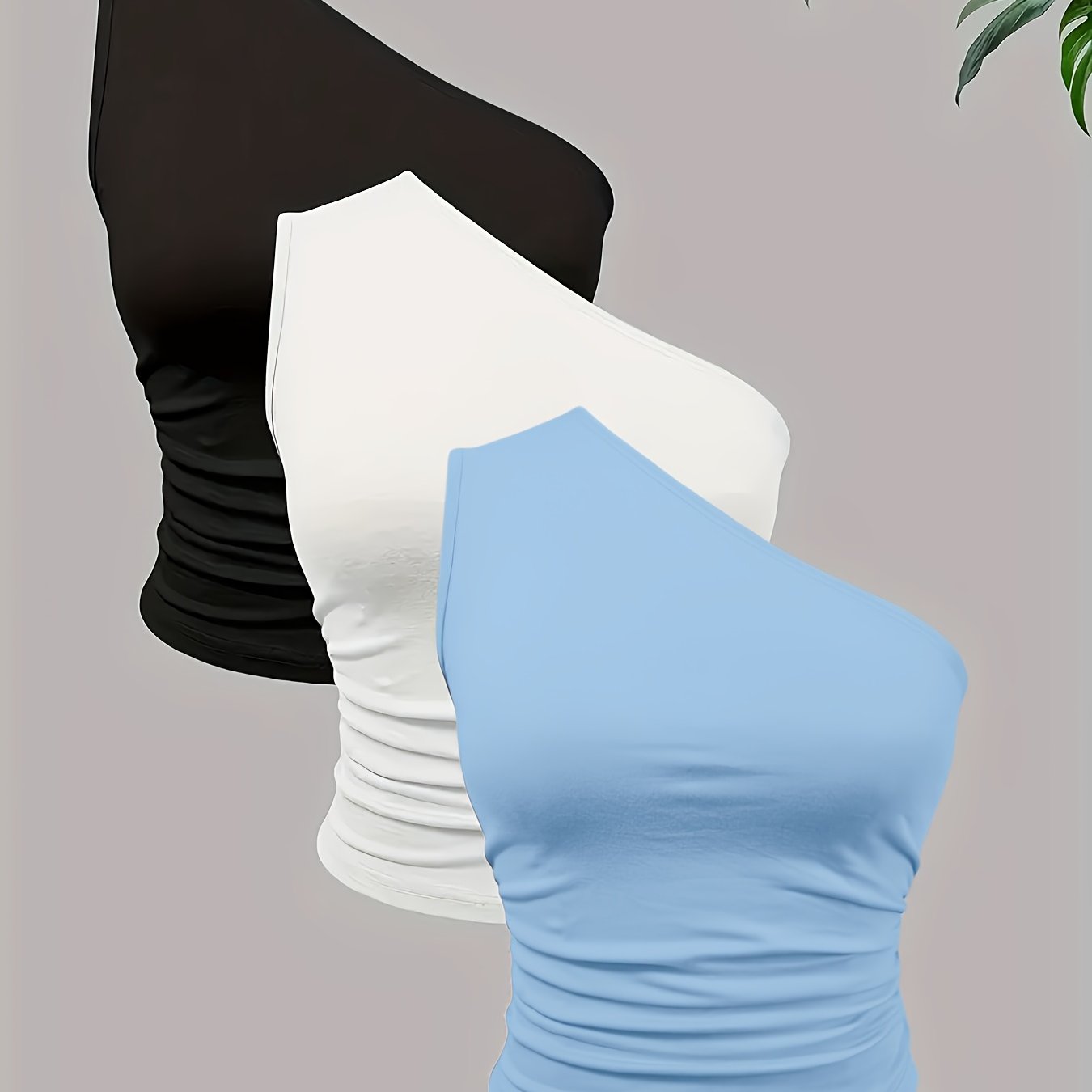 TEMU Ladies' Elegant Special Off-shoulder Collar Solid Color Vest 3pcs Set