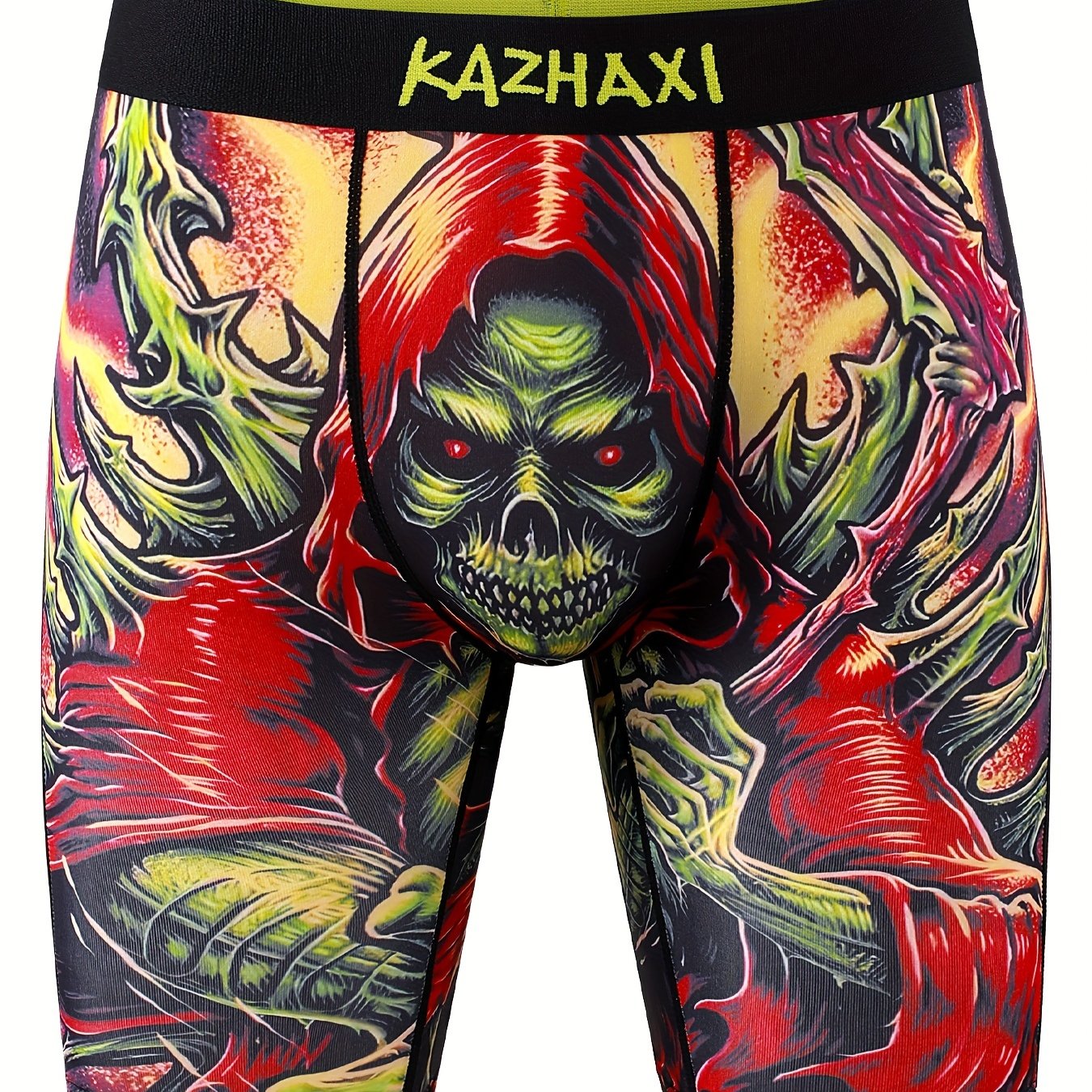 1pc Of Men's Long Boxer Shorts Featuring A Skull Design With Unique Digital Printing, Perfect For Sports