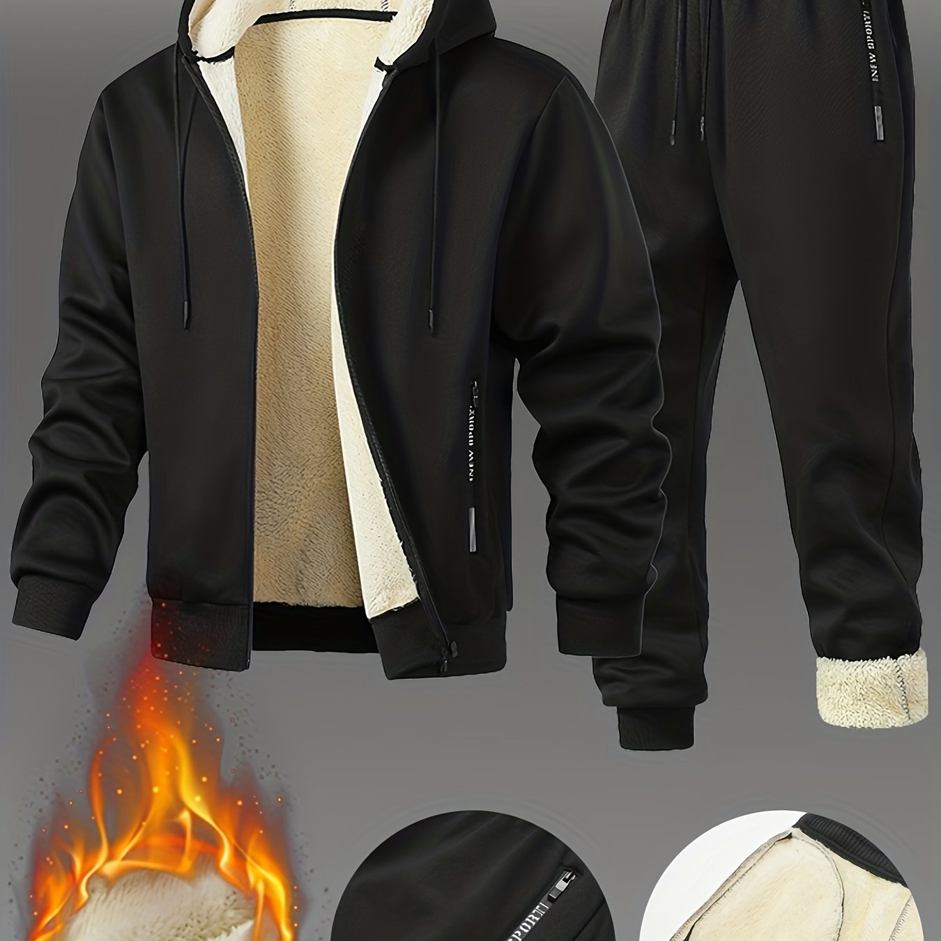 E-shop 2er-Set Herren Herbst Fleece Dick Warm Kapuzenpullover Langarm Sweatshirt Offene Jacke