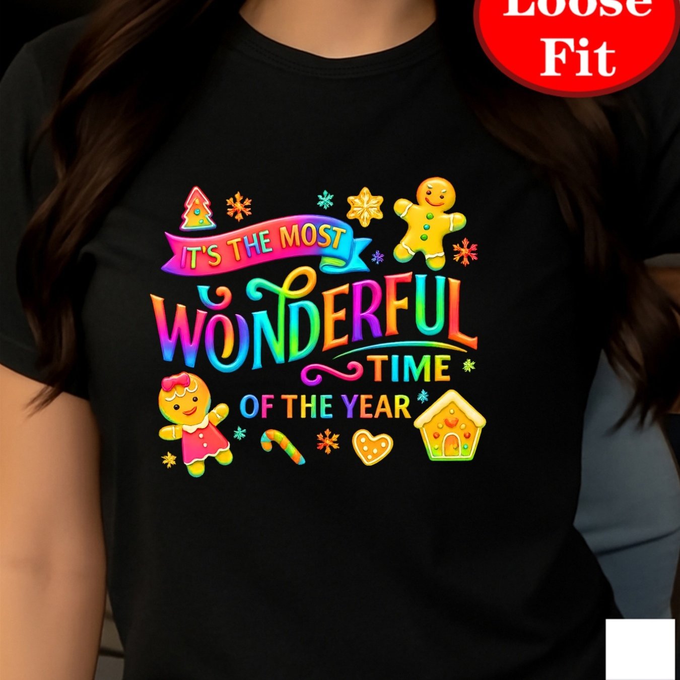 TEMU Women's Plus Size Oversized White Short Sleeve T-shirt - Christmas Holiday Print With Gingerbread & Candy Cane Design, "most Of Year" Slogan,