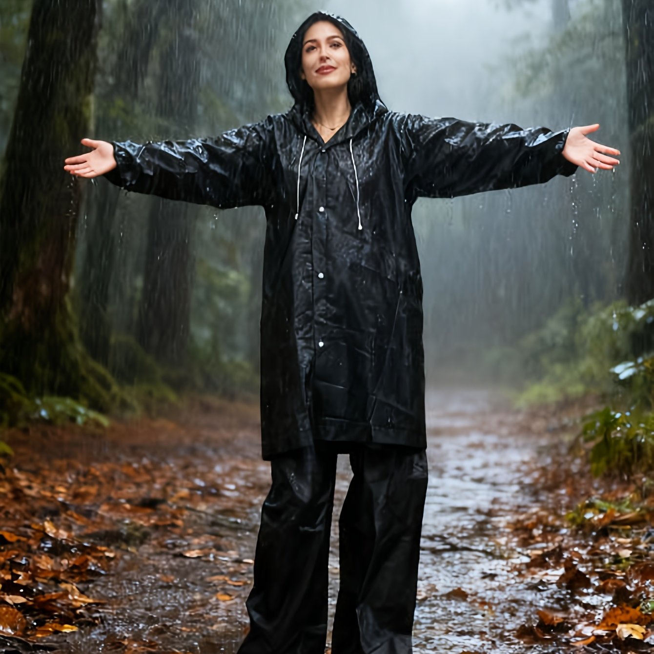 TEMU 1pc Of Reusable Women's Full Body Raincoat With Pants, Extra Long And Thick, Suitable For Outdoor Leisure Hiking, Travel, And Portable Use For
