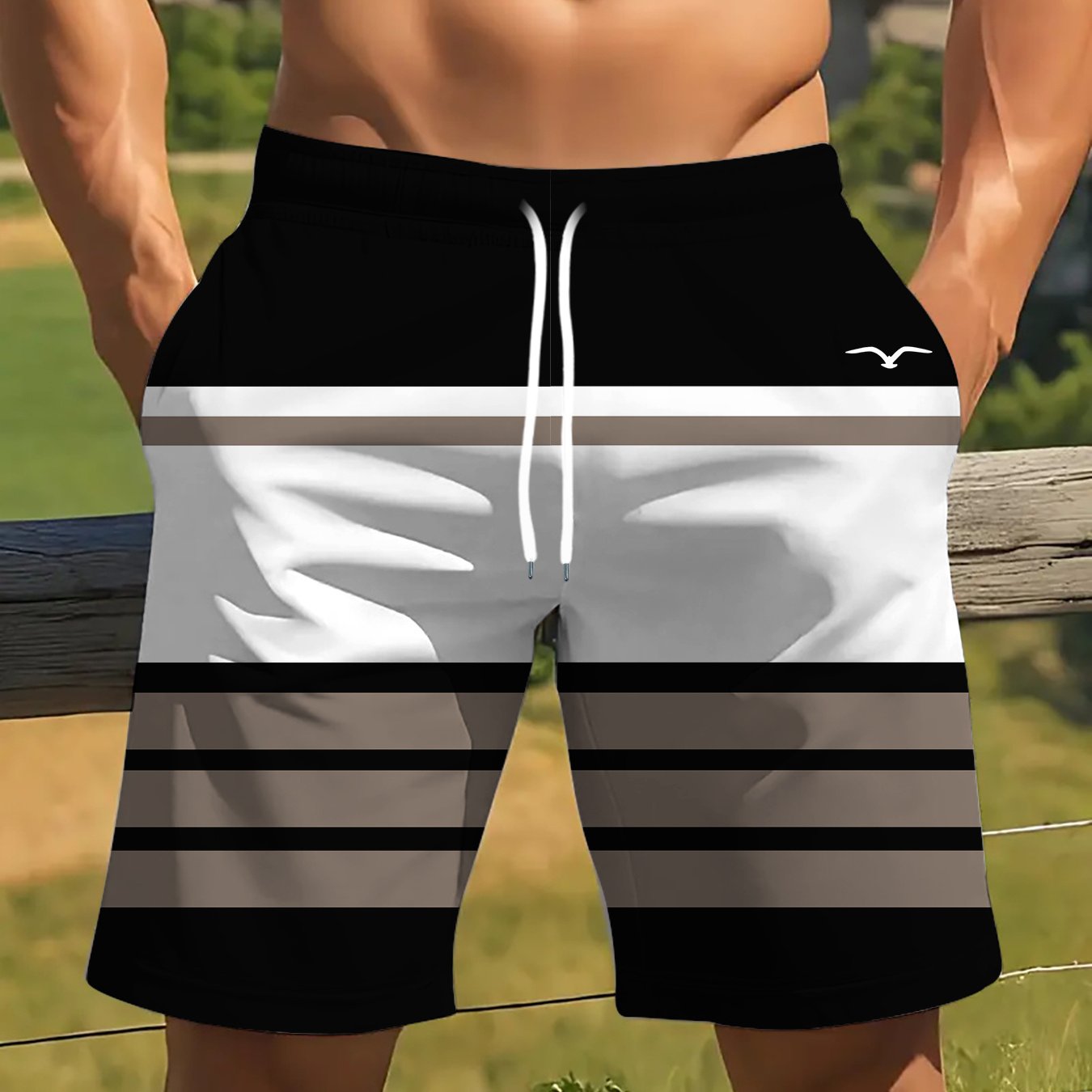 TEMU Men's Striped Bermuda Shorts, Men's Beach Shorts, Men's Quick- Sports Pants, Men's Shorts, Men's Bermuda Shorts, Men's Beige Swim Trunks, Men's