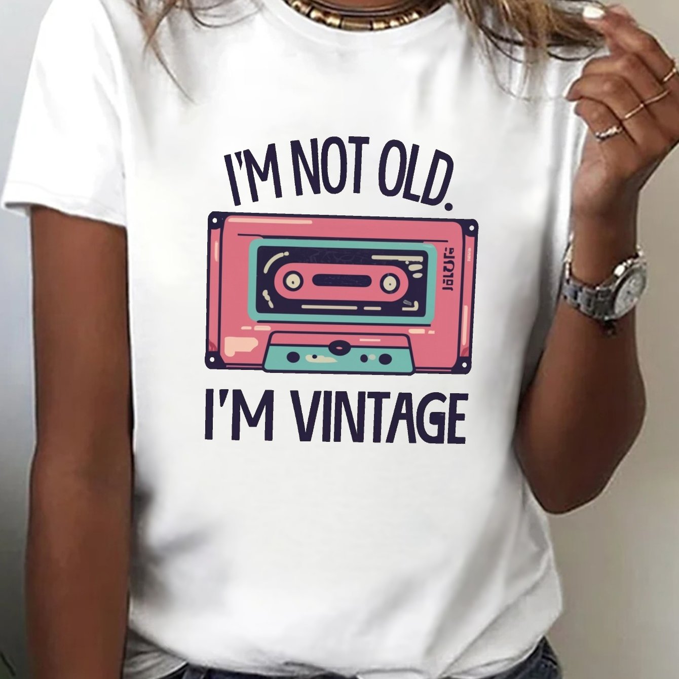 TEMU T-shirt décontracté à manches courtes et col rond avec un effet d'imprimé rétro, parfait pour et l'été, conçu
