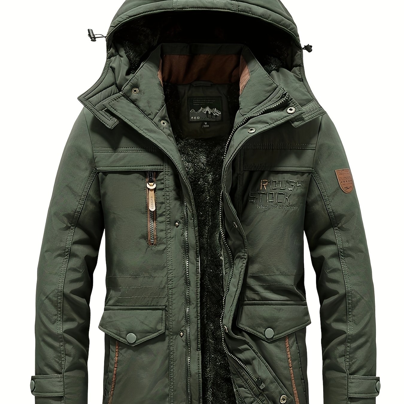 TEMU Winter Outdoor Padded Coat, Thickened And -lined, Detachable Hooded Jacket For , Casual And Versatile Windbreaker