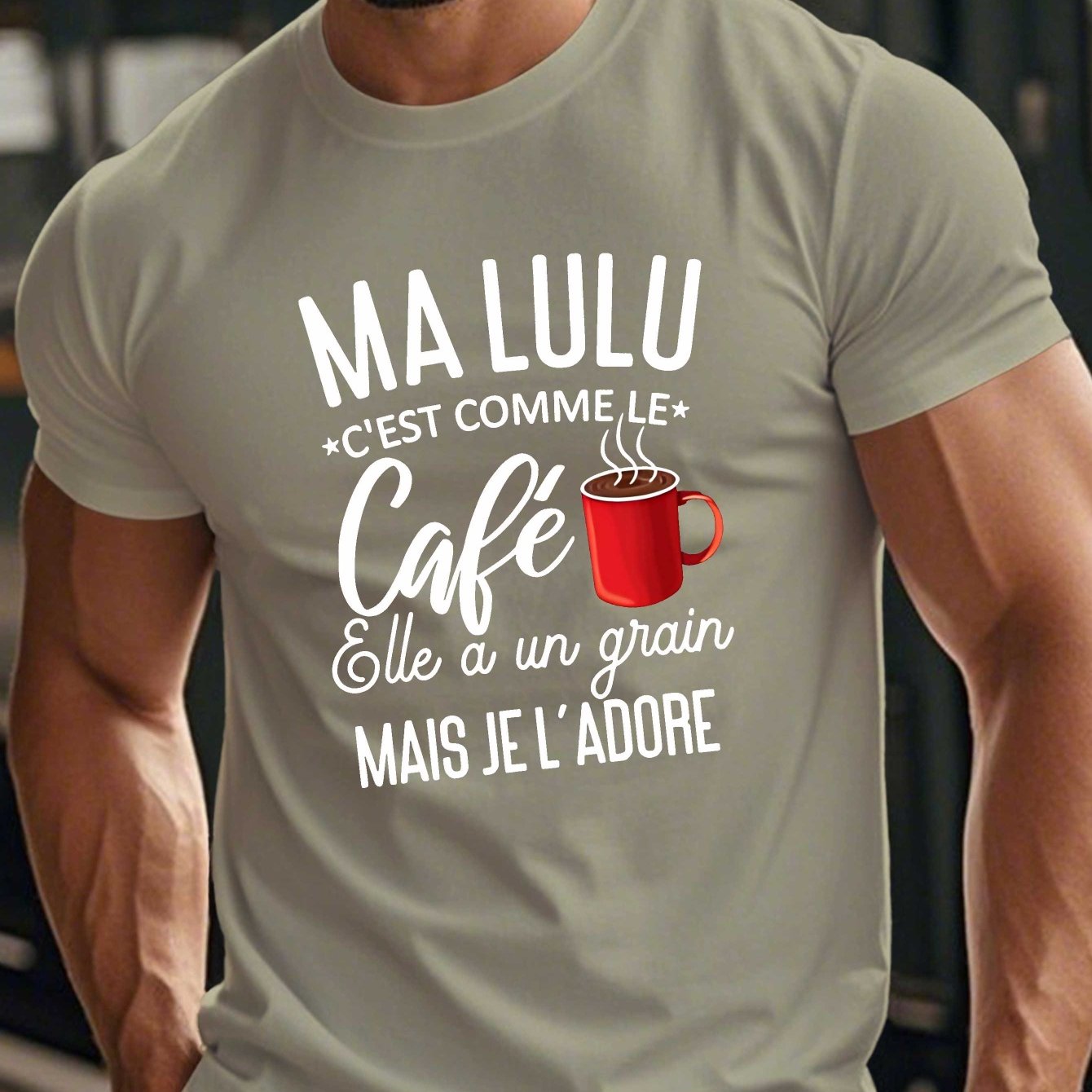 TEMU T-shirt d'été à manches courtes pour homme "Mon Lulu aime les cafés""