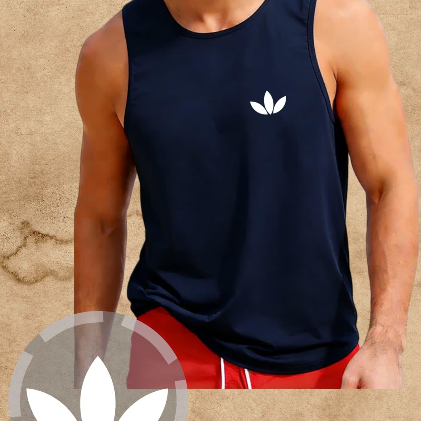 TEMU 's Apparel: Men's Casual Tank Top, Solid Vest With Minimalist Three-leaf Plant Print, . Machine Washable 100% Polyester Breathable,