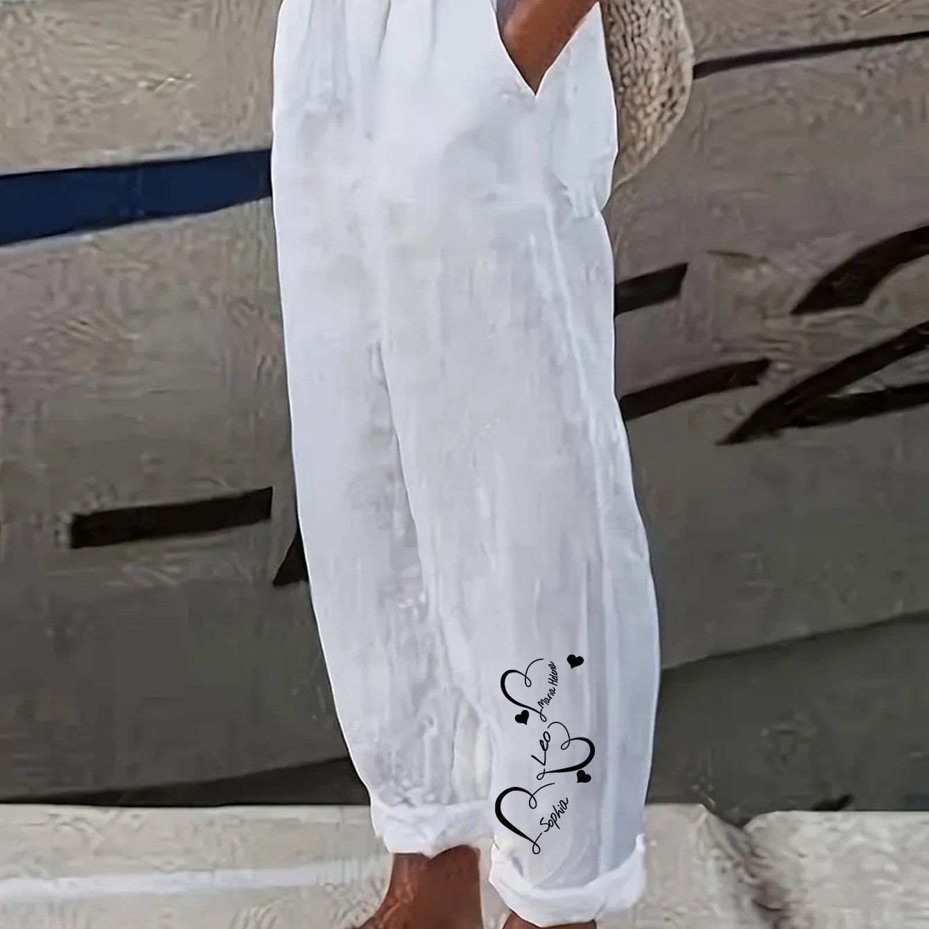 Women's Elegant Casual Straight-leg Pants With Print - Suitable For , Machine Washable, Comfortable Loose Fit, Versatile Design, Breathable Fabric, Travel Essential