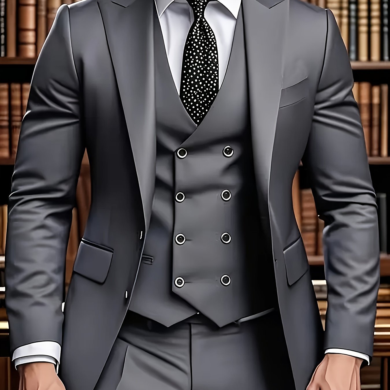 TEMU Men' Double-breasted Lapel Suit Set, Suitable For Outdoor Weddings, Parties, And Formal Events - Includes Only Jacket, Vest, And Trousers