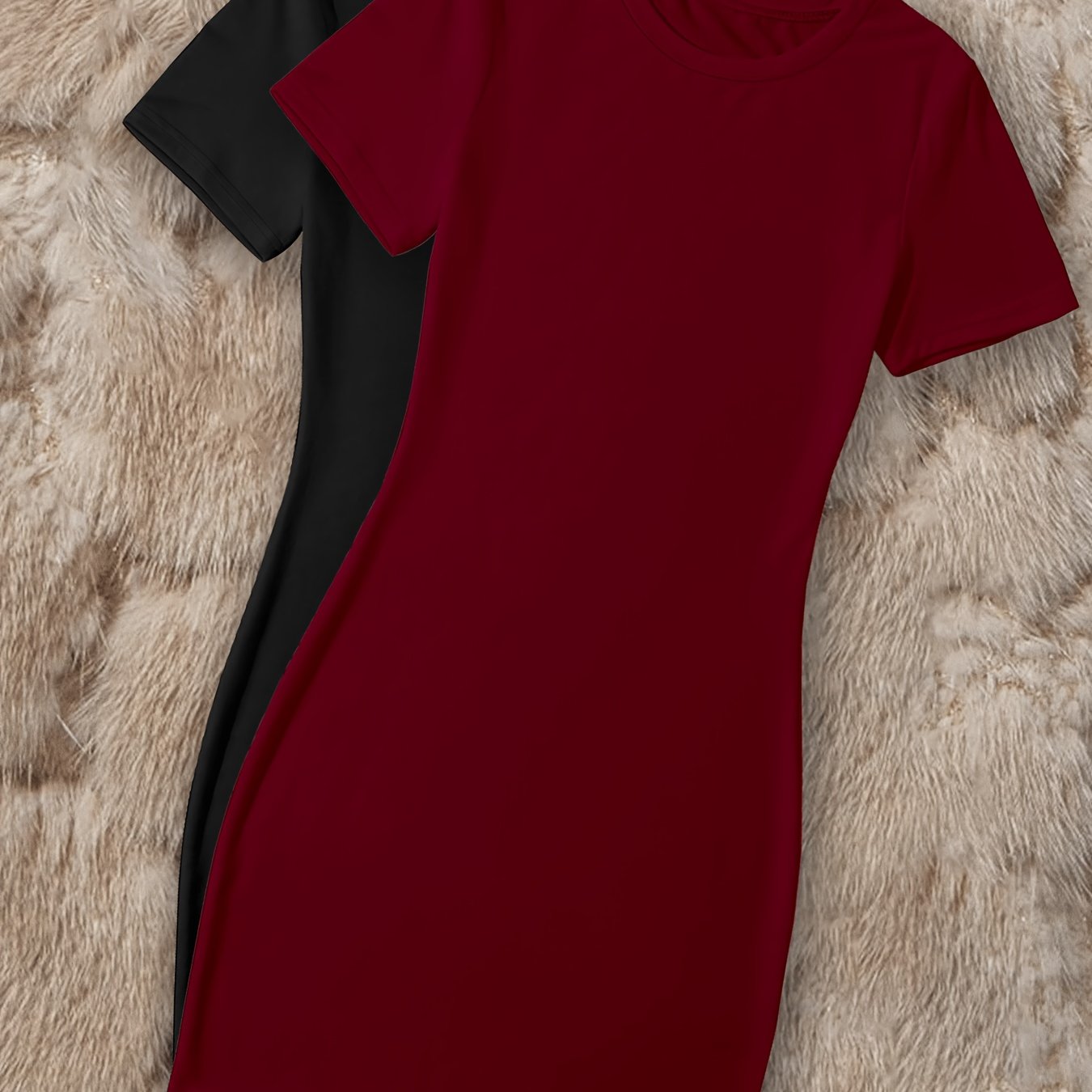 TEMU A Two-piece Set Featuring A Casual, Comfortable, Elegant, And Unique Short-sleeve Dress With A Round Neckline And A Bodycon Fit