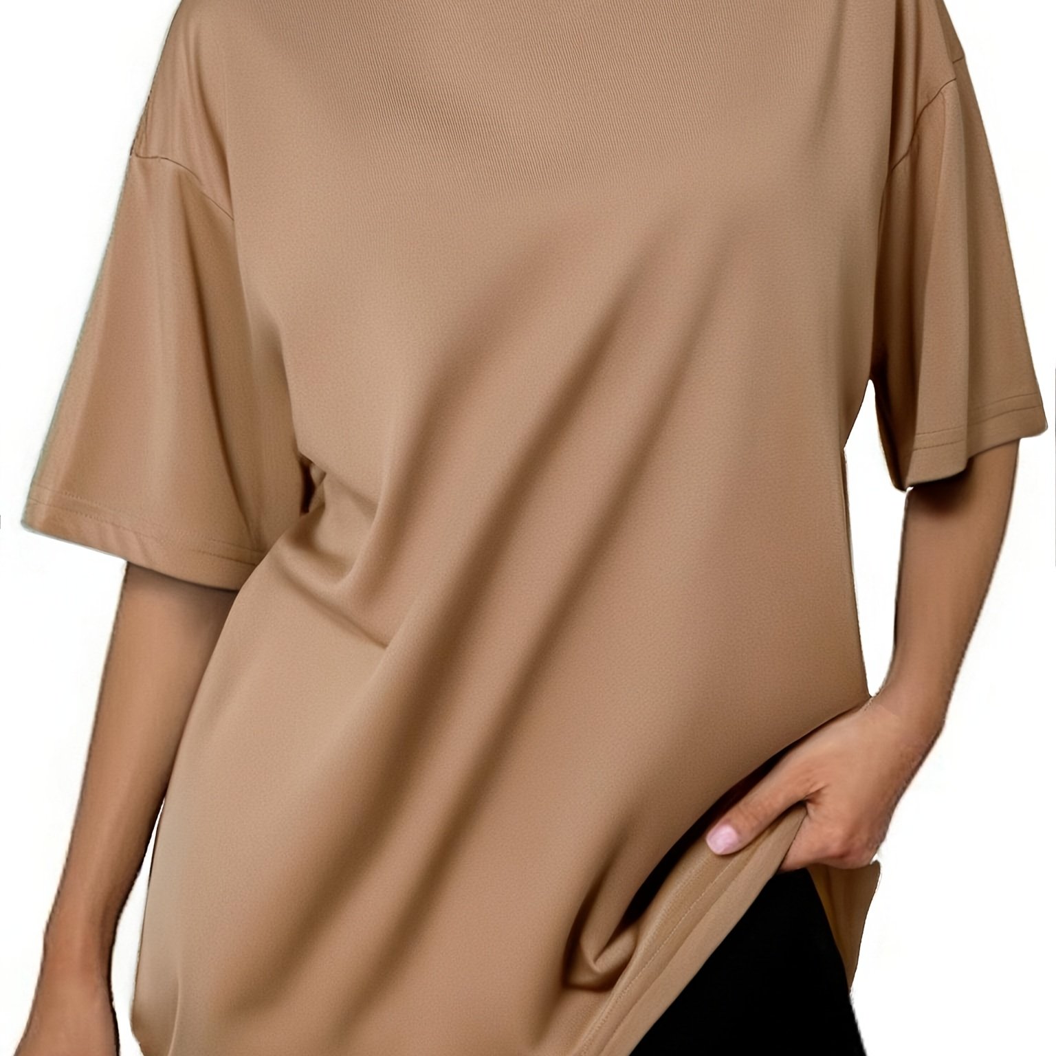 TEMU Damen T-Shirt in Unifarben, locker geschnitten, , bequem, kurzärmelig, maschinenwaschbar, für jede Jahreszeit