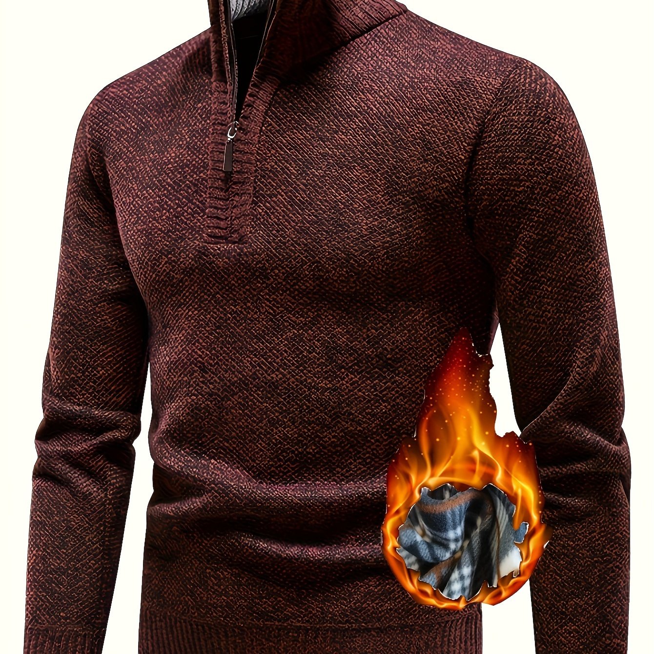 TEMU Autumn/winter Men's Sports Knit Sweater For Outdoor Hiking, Travel, And Cycling, -lined For , Collar With Short Zipper, Solid Color Pullover