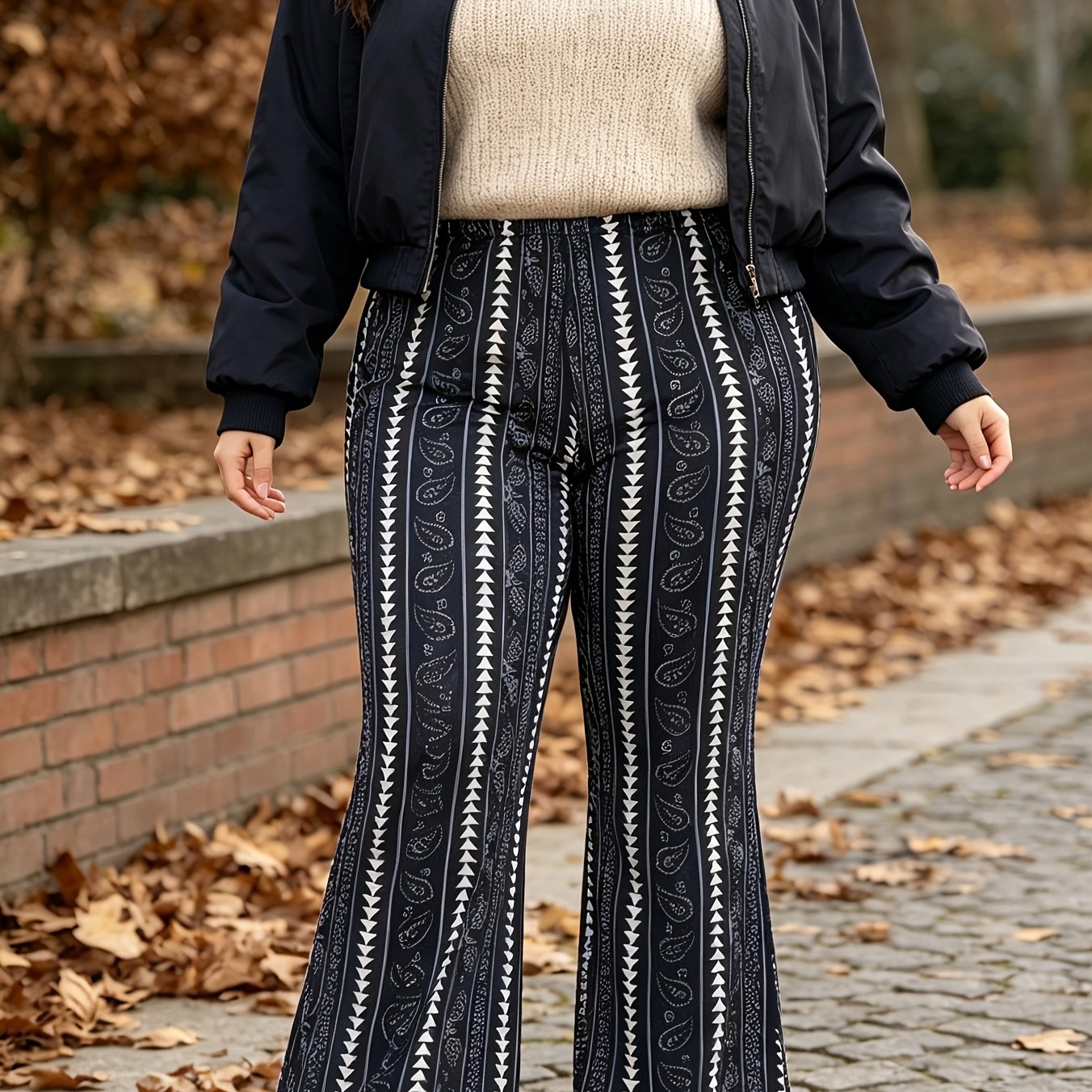TEMU Plus Size, Plus Size Fashion Casual Geometric Print Flare Pants