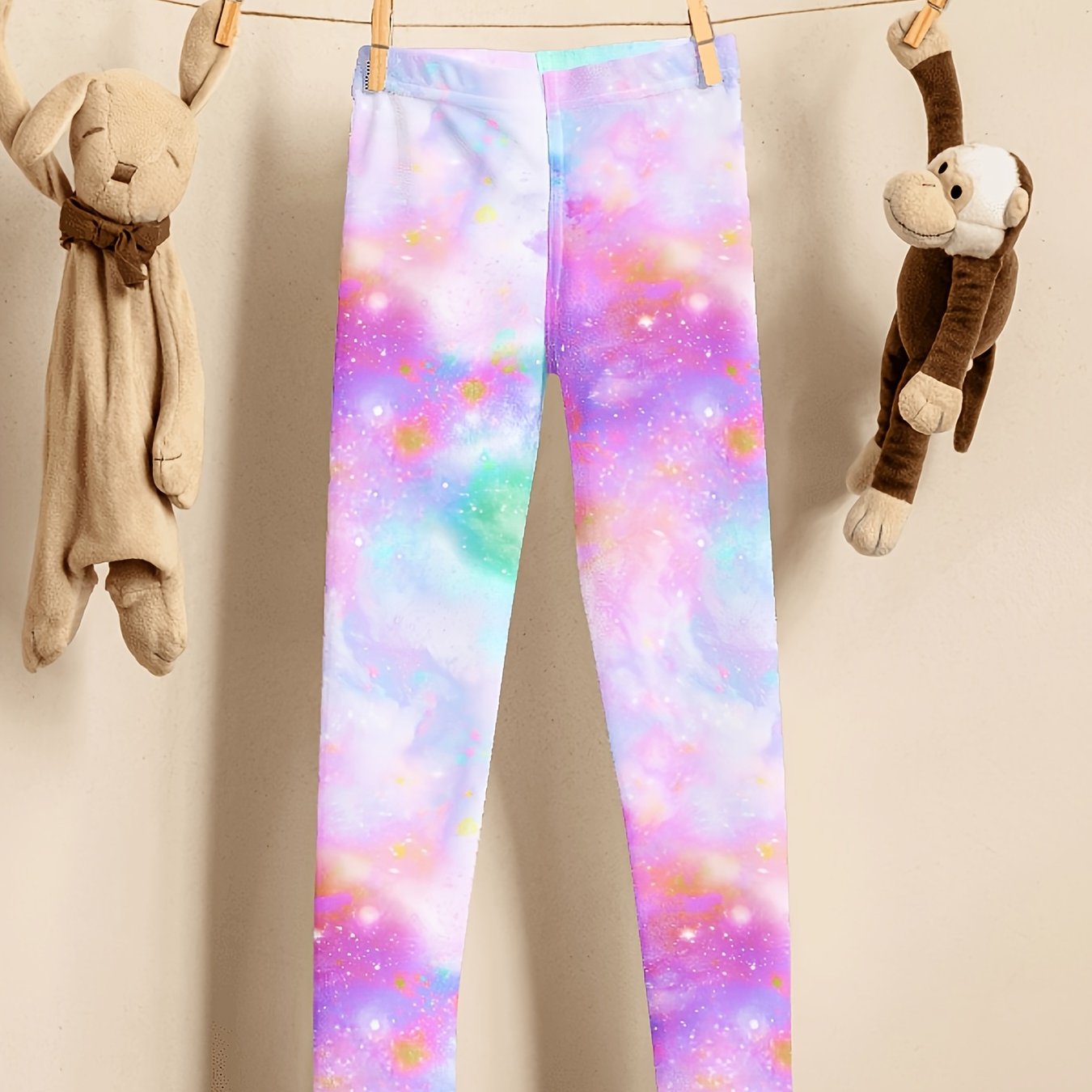 1pc Pink Starry Stretch Leggings Soft Dance Ankle Pants