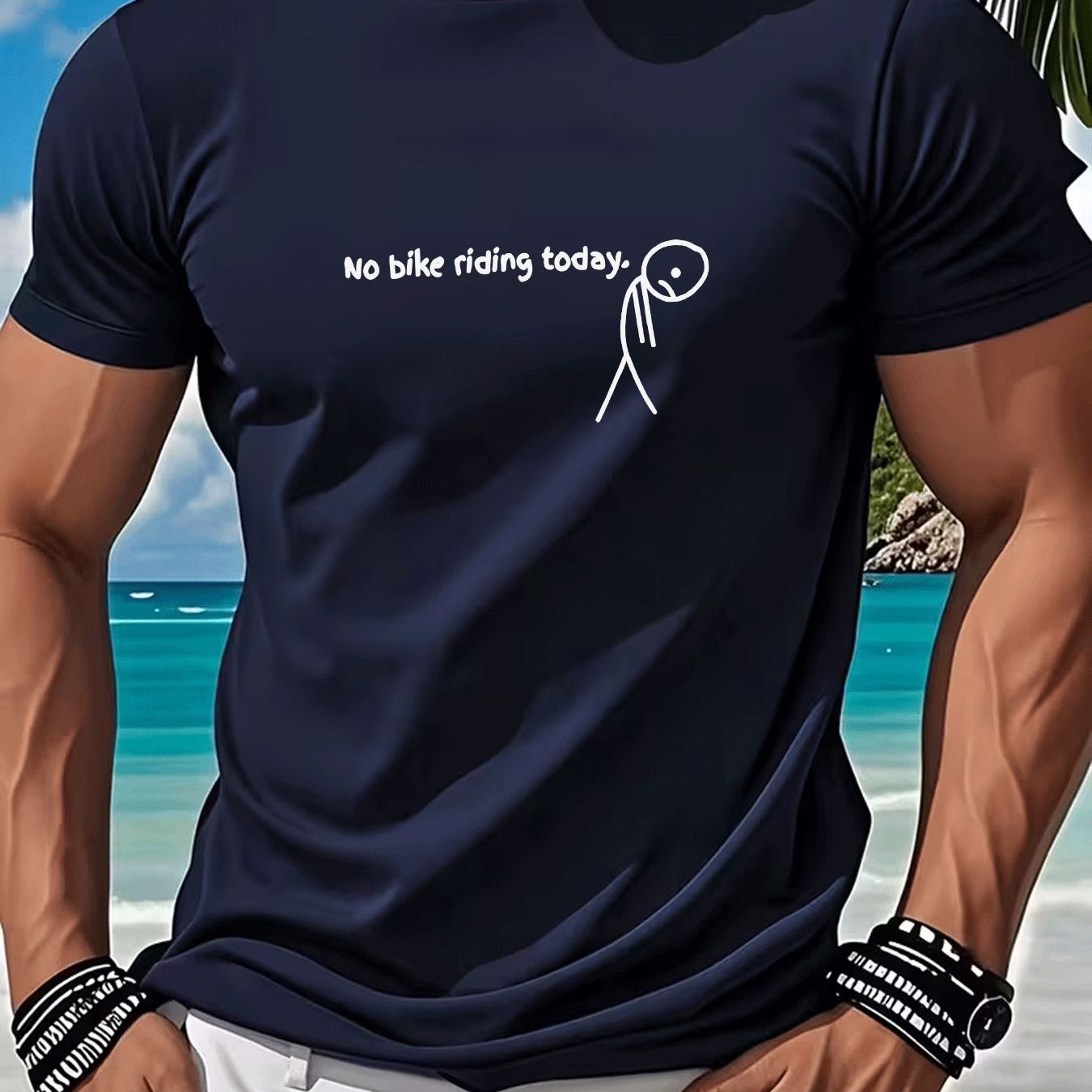 TEMU Men's Casual T-shirt No Bike Riding Today Print Men's -dry Sportswear Casual Wear Adults Men