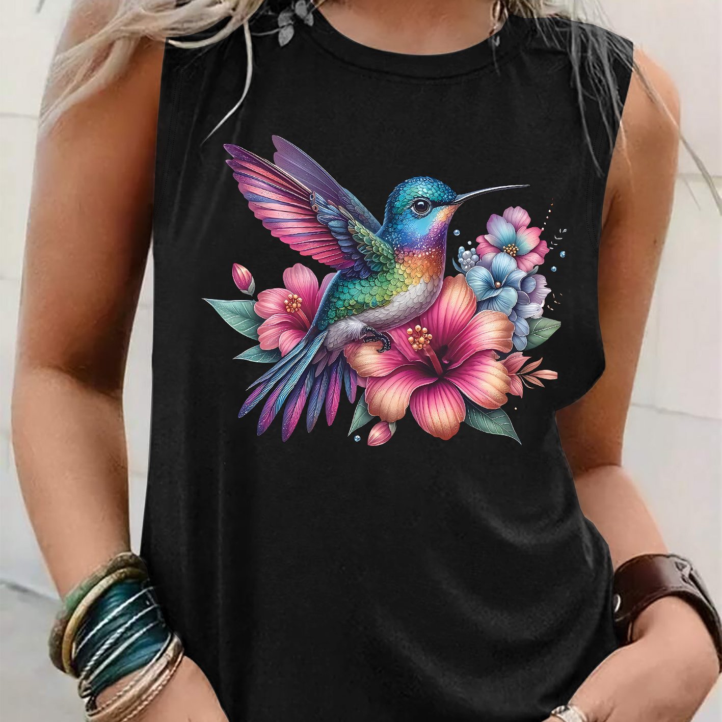 TEMU Graphic Print Tank Top, Sleeveless Casual Top For Summer & Spring, Women's Clothing