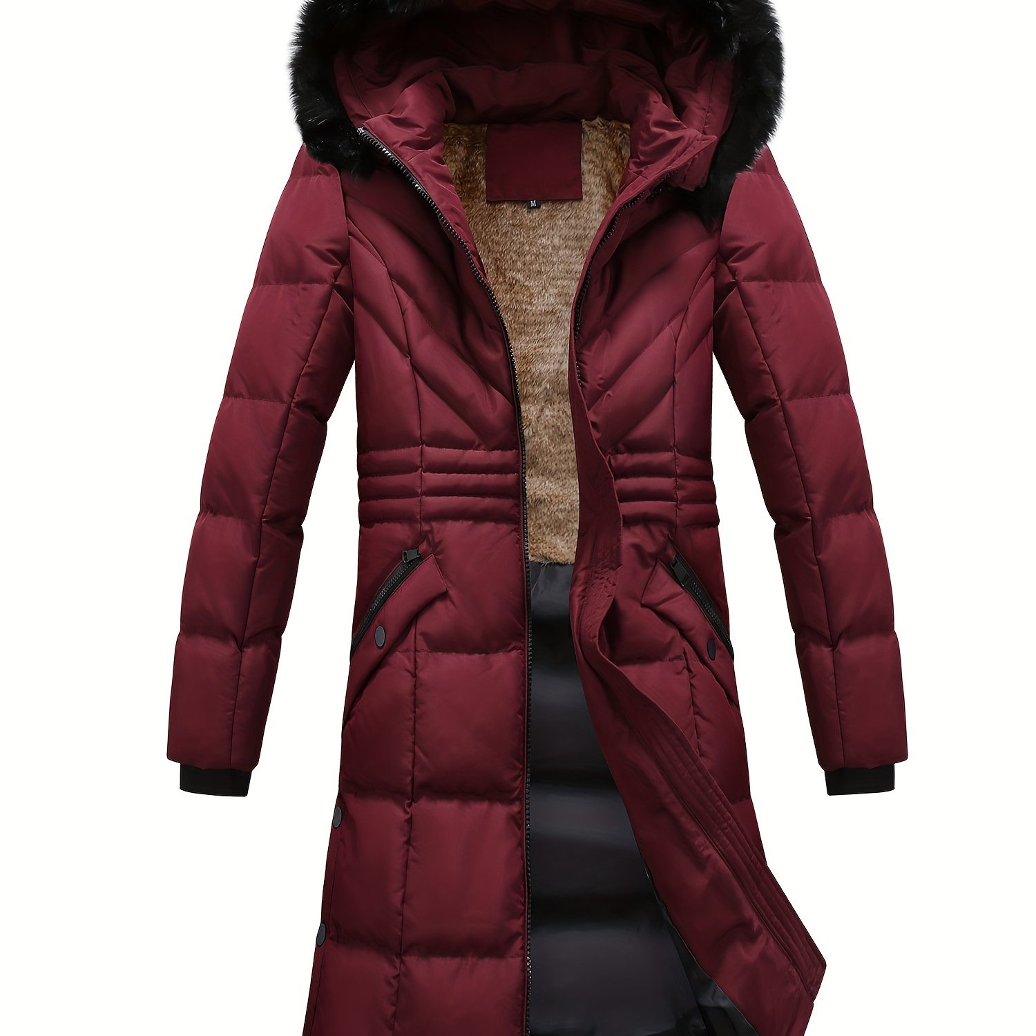 Burgundy winter coat 2024 with fur hood