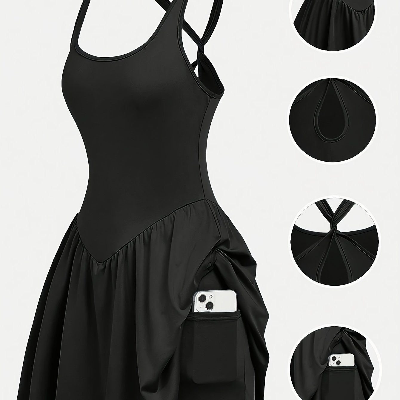 Image of Women's Backless Casual Sports Dress, Anti-sheer Base Layer Outdoor Tennis Skirt, Yoga Dress