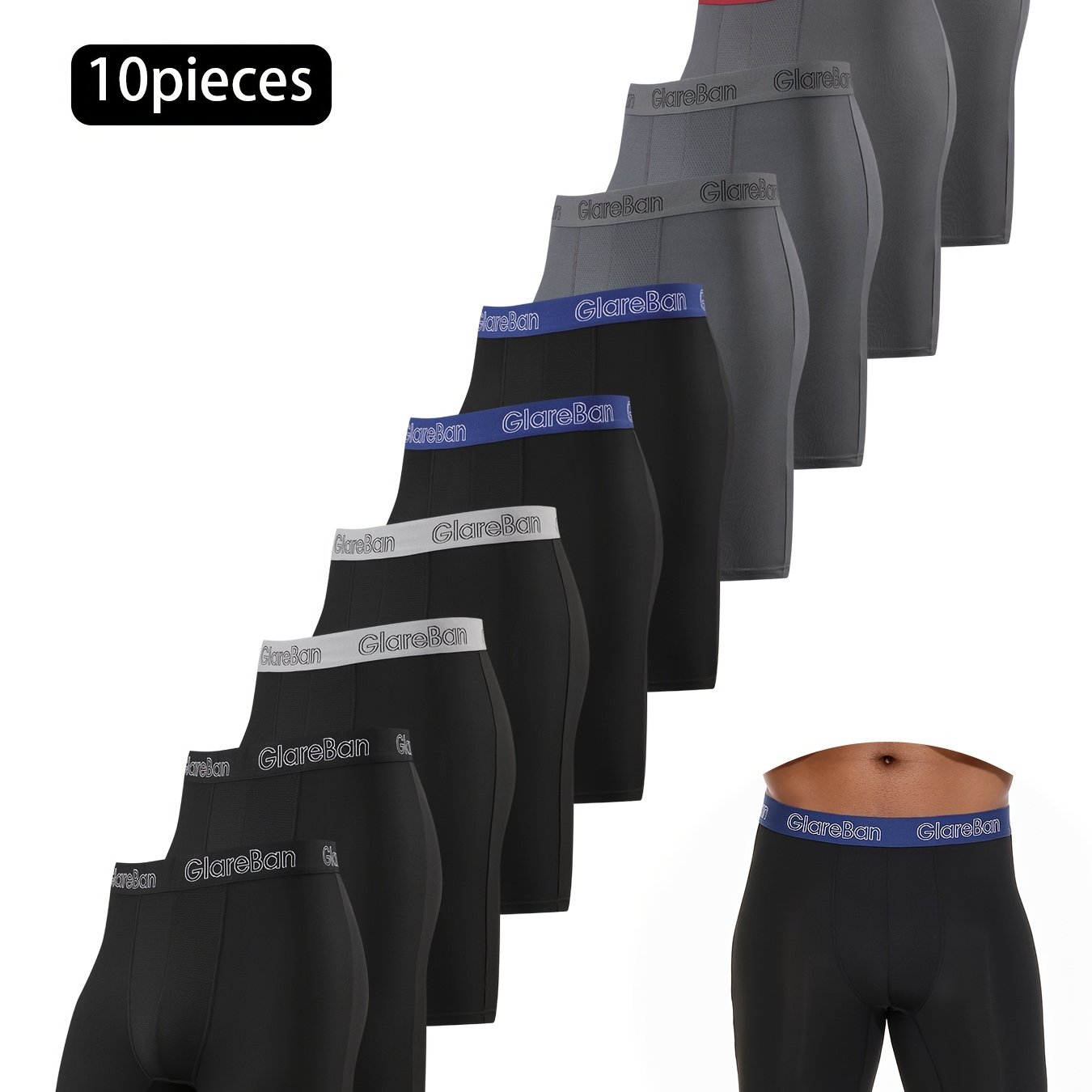 10pcs Long Leg Sports Boxer Shorts Men Quick-dry New Underwear Soft Male Underpants For Men Comfortable Homme