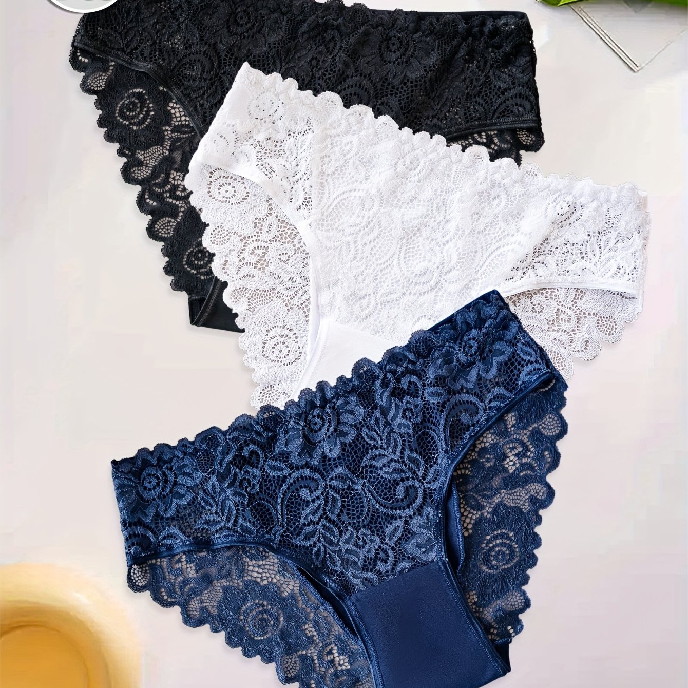Image of 3pcs Solid Color Women's Underwear, Comfortable And Breathable Lace Contrast Underpants, Elegant Women's Underwear