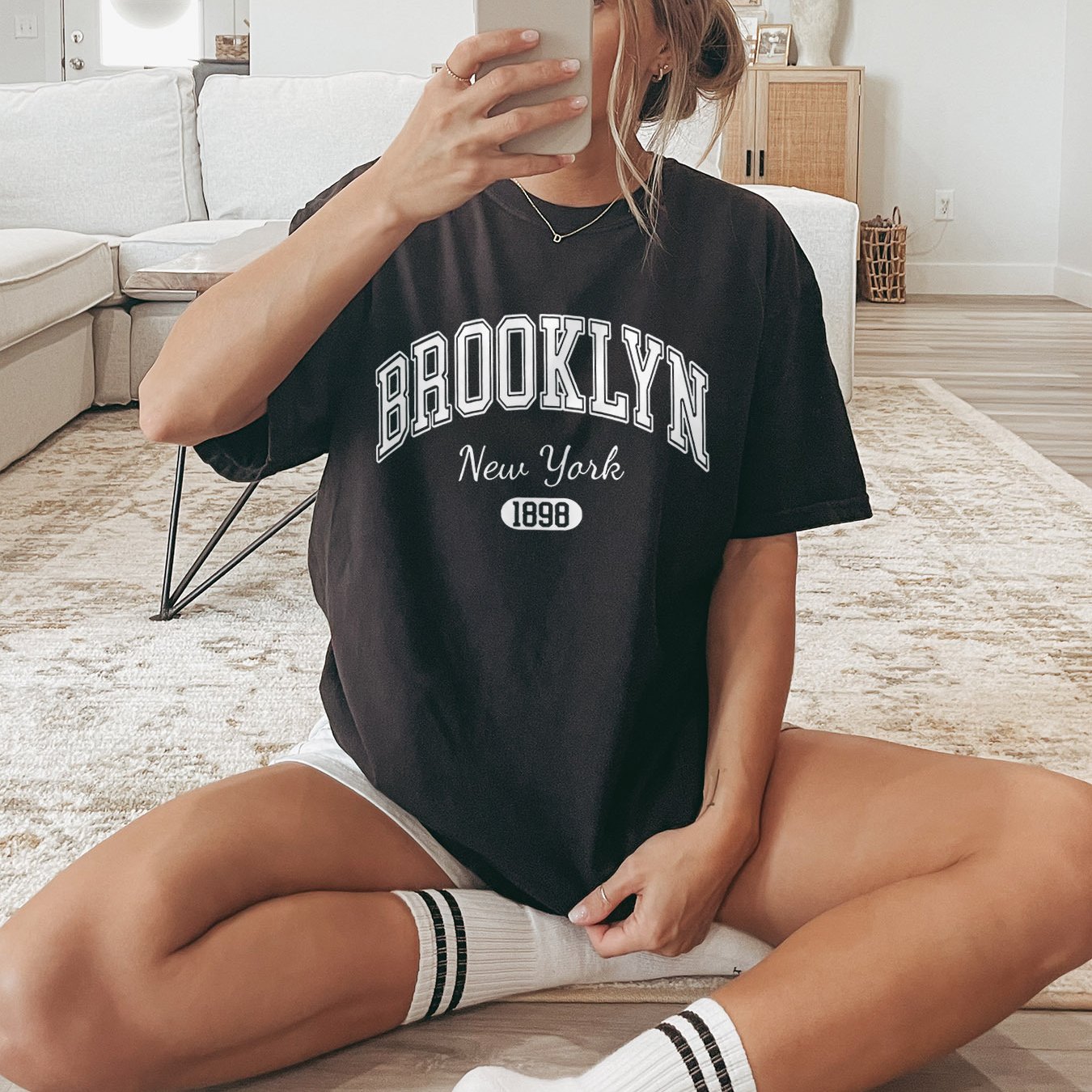 Brooklyn Print T-shirt, Short Sleeve Crew Neck Casual Top For Summer & Spring, Women&;s Clothing