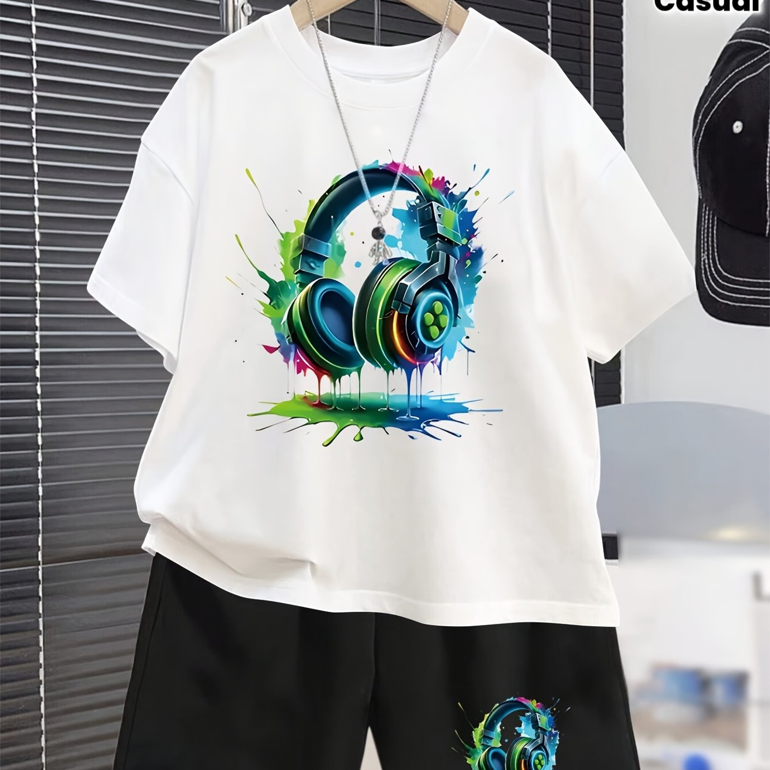 Casual Summer Outfit For Boys Featuring A Vibrant , In Sizes 5-14, Including A T-shirt And Shorts Set (additions Not Included), An Ideal For Outdoor Activities
