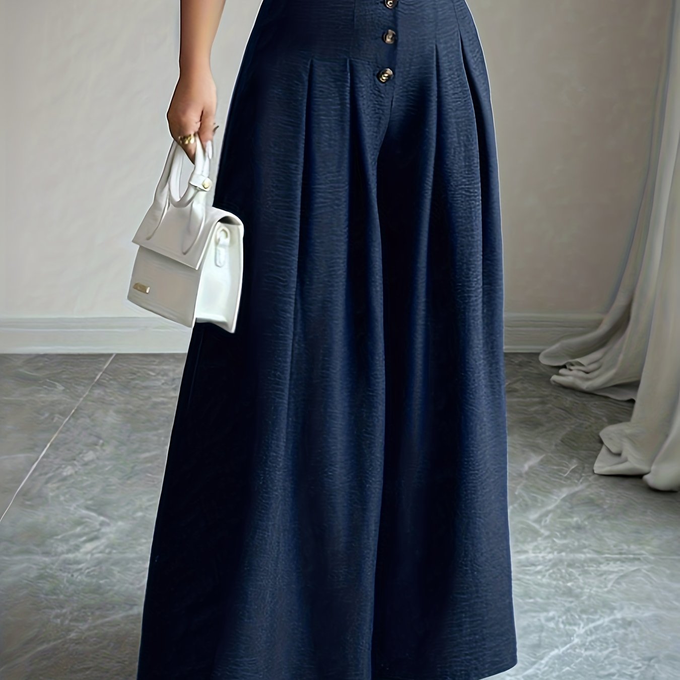 E-shop Damenmode High-Waist Wide-Leg Hose mit Einzelknopf- und lockerem Schlag