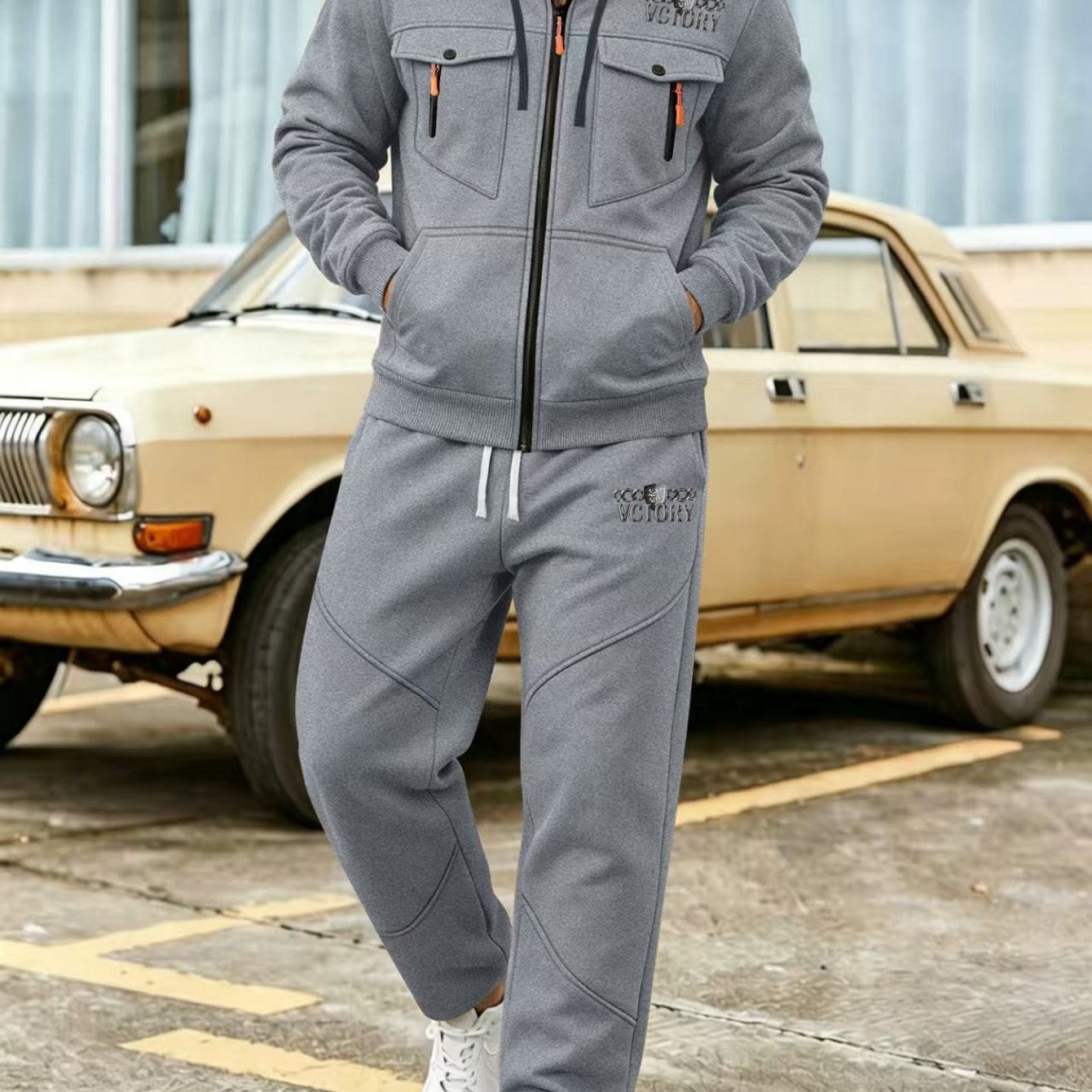 TEMU Hooded 2026 Men's Outdoor Sports Set. Fashion Print Jacket And Long Pants 2pcs Outfit