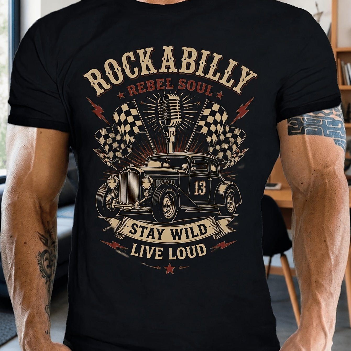 Men's Rockabilly Soul Graphic T-shirt Vintage Hot Rod Streetwear Casual Shirt For Daily Wear