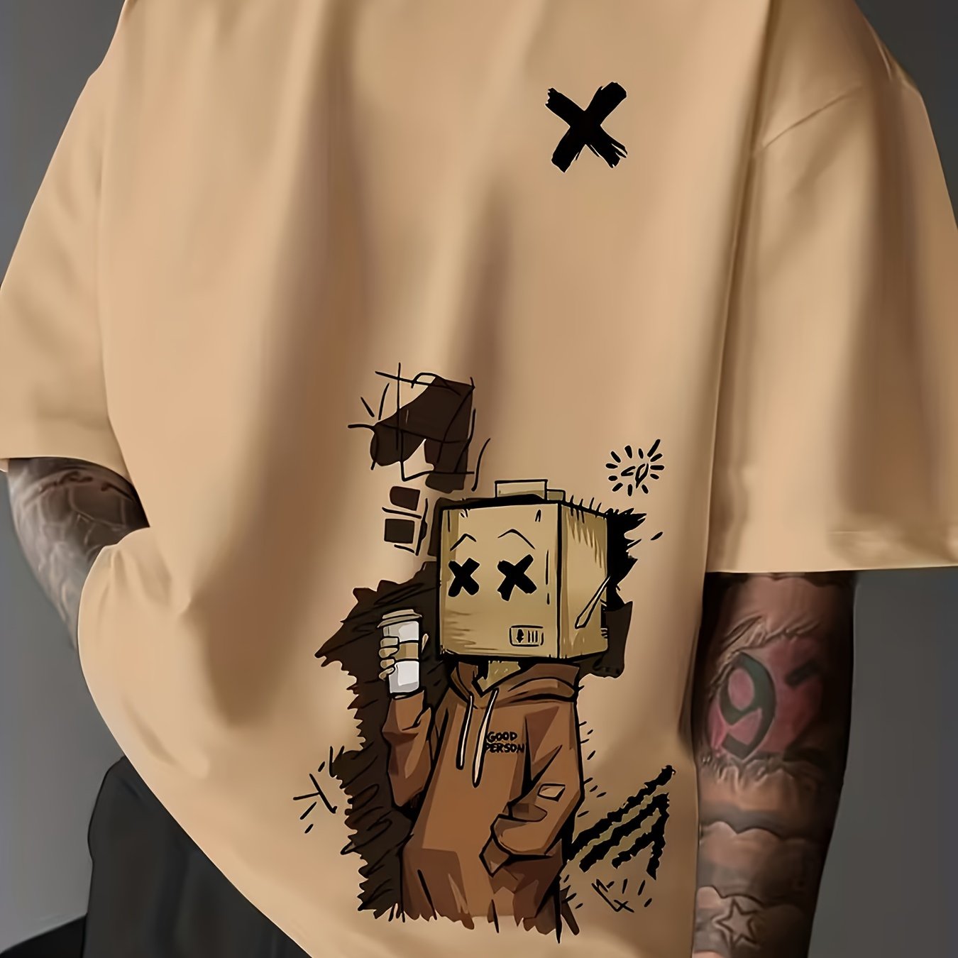TEMU T-shirt décontracté à manches courtes pour homme, motif graffiti de poupée tendance pour l'extérieur, impression [non texturé], un pour et !