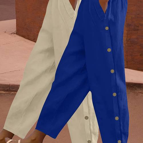 womens 2pcs elastic waist straight leg pants button up casual trousers with pockets stretch for elegant daily outfits lounge wear