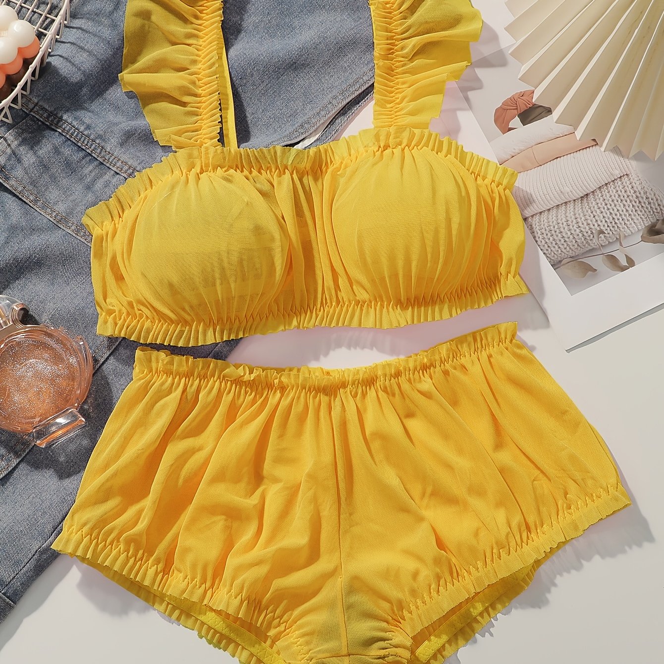 TEMU 1 Ensemble #Soutien-gorge Fille Armature Style Doux et Pur Dentelle Lingerie Fine