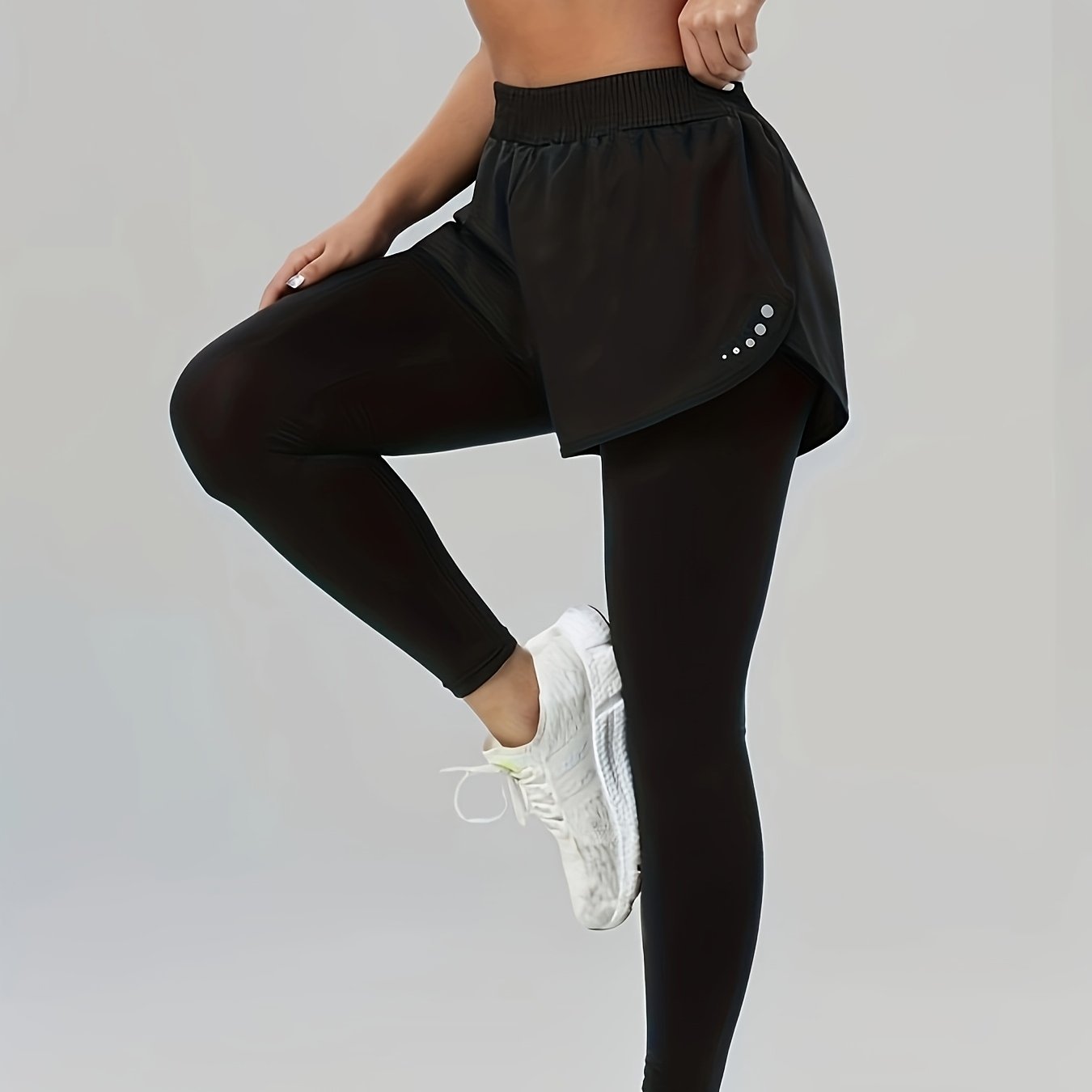 TEMU Ladies' High-waisted, Two-piece, Anti-exposure, Breathable, Tight-fitting, Suitable For Cycling, Versatile Leggings