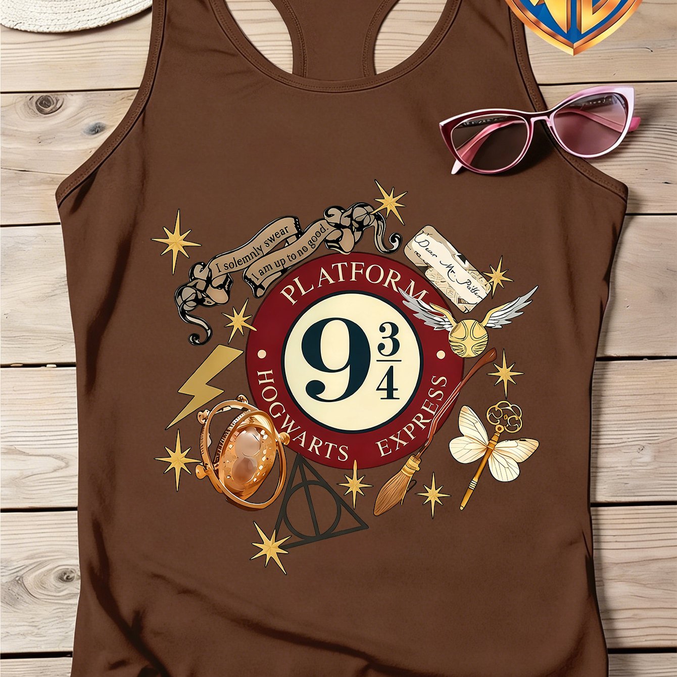TEMU Warner Bros. Licenza Ufficiale - Canotta da Donna a /Estate, Stampa a Tema Harry Potter, Facile e , Stile Y2K, Adatta per il Pendolarismo, le