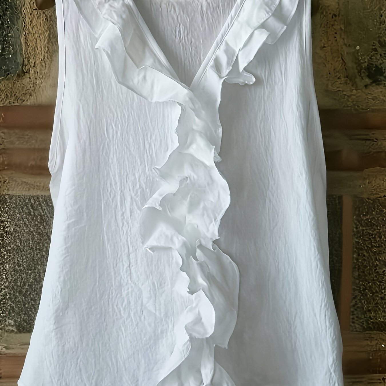 E-shop Elegantes, bequemes Damen-Top im literarischen Vintage-Stil aus atmungsaktivem Patchwork aus Leinenmischgewebe, ärmelloses V-Ausschnitt-Oberteil