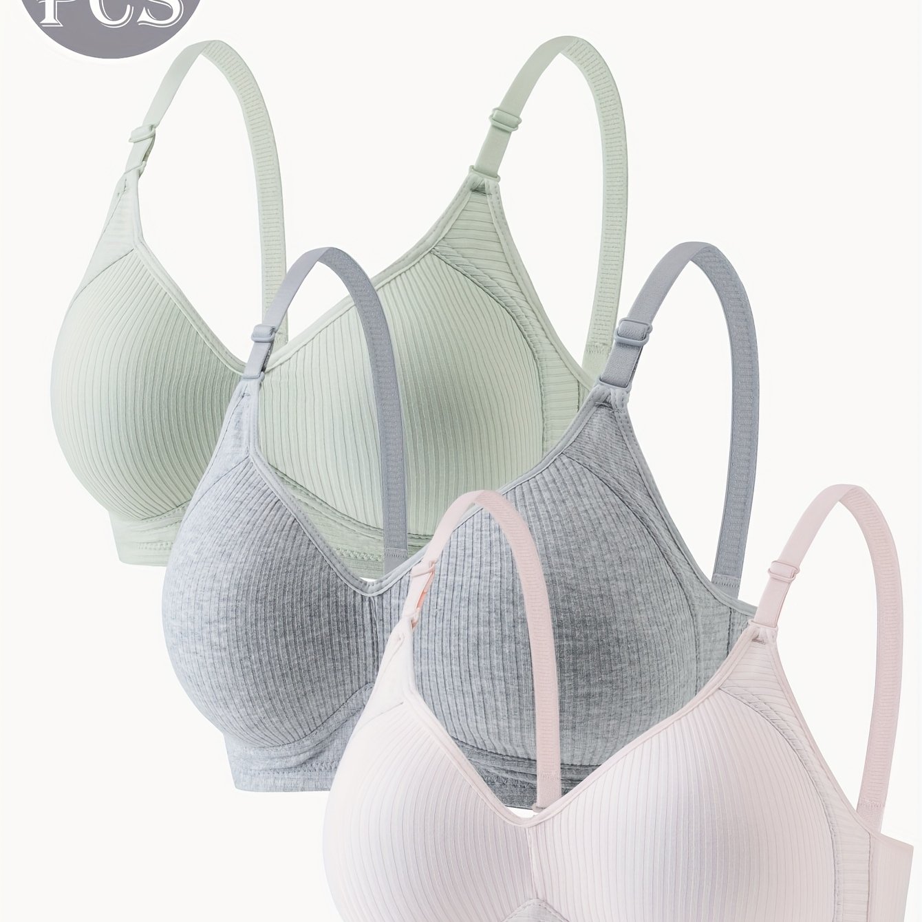 E-shop 3er Set Einfach Gestreift Bequeme Atmungsaktive Sport Unterwäsche Damen BH Ohne Bügel Japanischer Stil