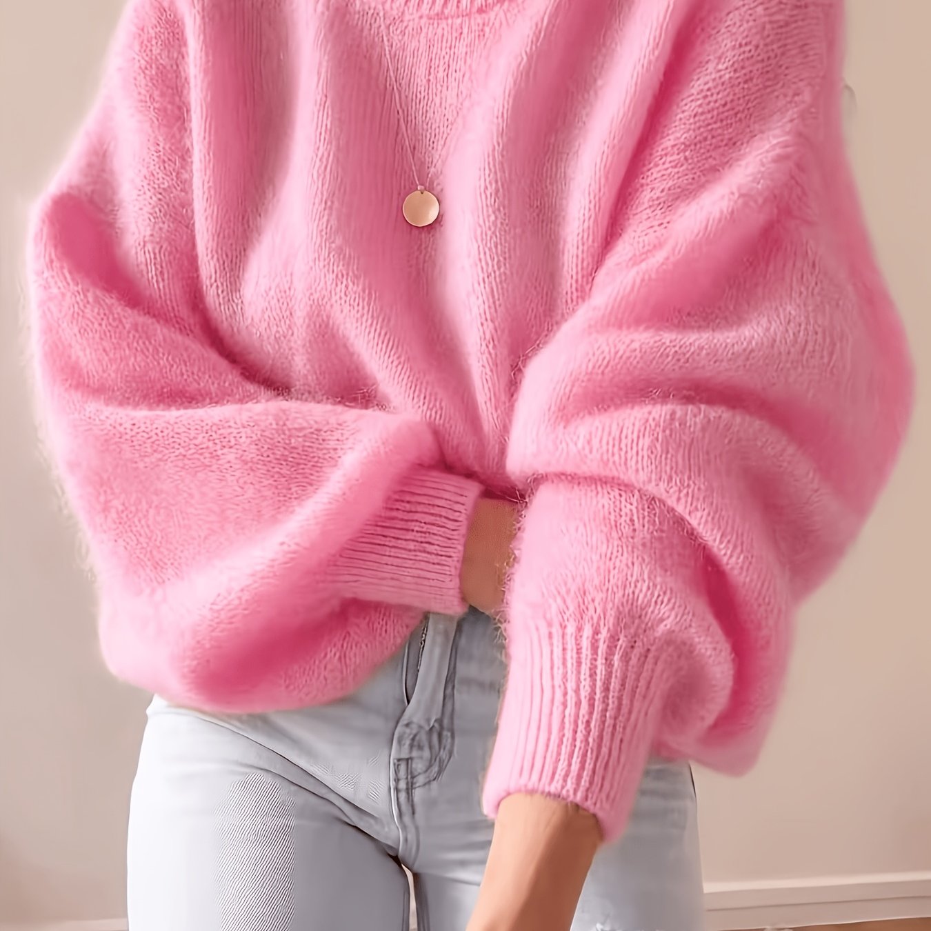 TEMU Women's High-neck Sweater For Early Autumn/early Winter And Dates, Korean-inspired Gentle And Lazy Lantern Sleeve Knitwear, Soft, Loose,, And