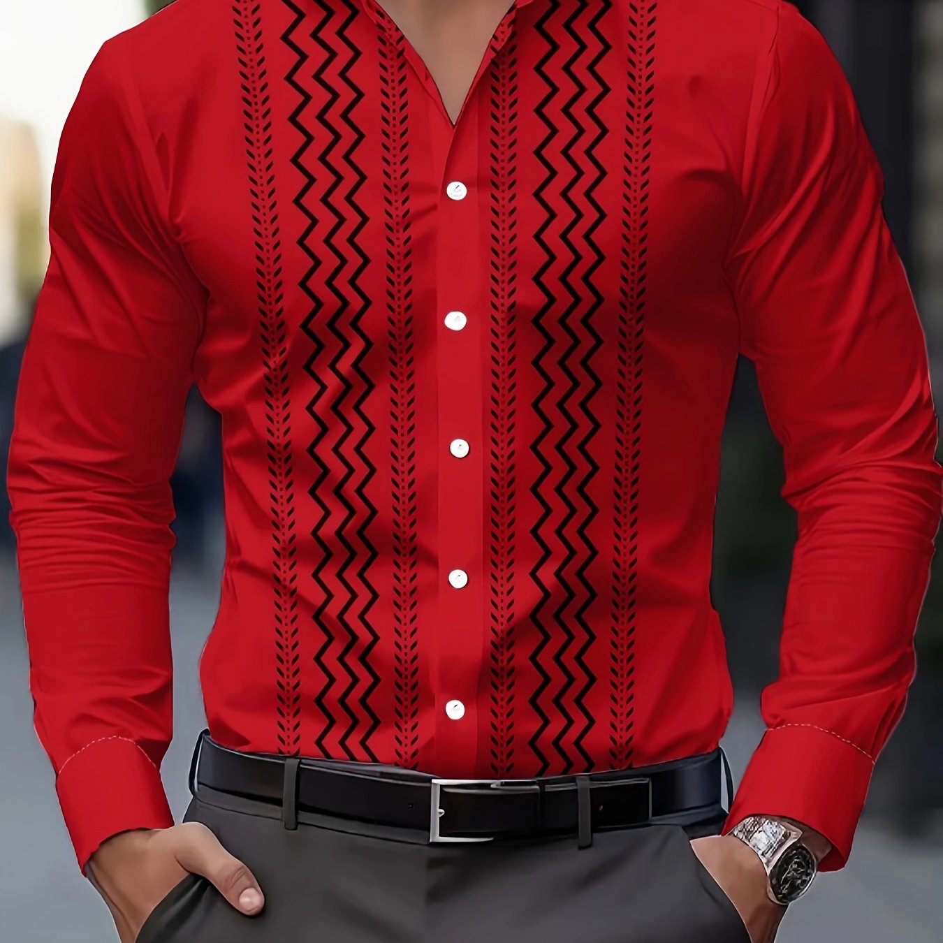 TEMU Chemise Décontractée à Manches Longues Imprimée pour Homme, Respirante - Printemps/Automne