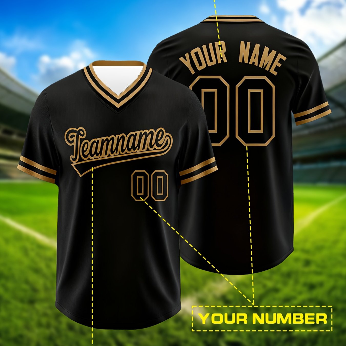 TEMU Custom V-neck Football Jersey T-shirt For Men, Personalized With Name And Number, Comfortable And Breathable Sportswear, Designed For