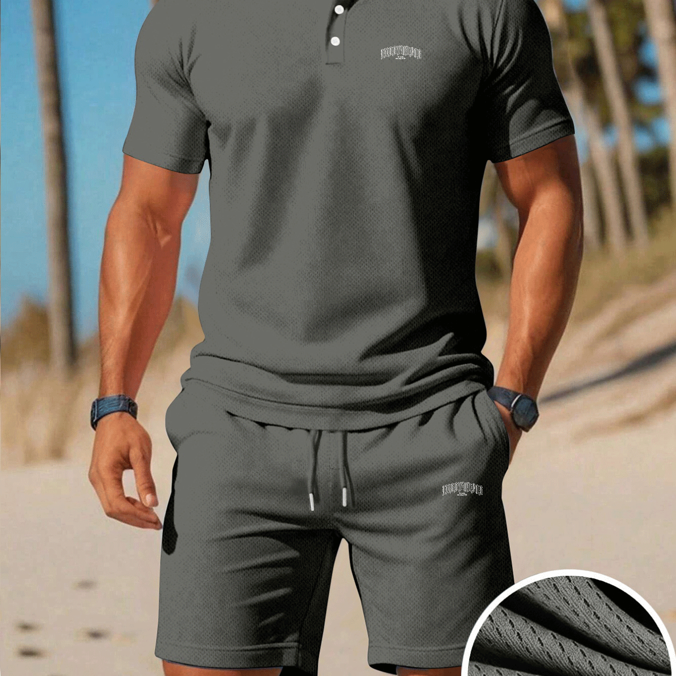 TEMU Men's Summer Quick-dry Shirt And Shorts 2pcs Set With Letter Print, Breathable Casual Sportswear