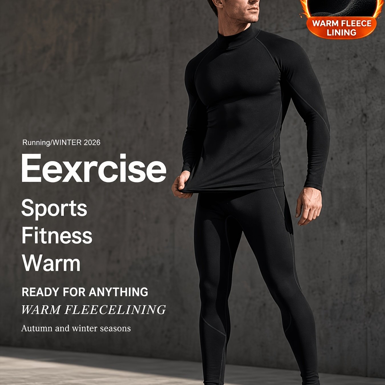 TEMU Men's Warm Fleece Compression Shirt And High-elastic Breathable - Perfect For Winter Sports And Outdoor Activities, Semi-high Neck Long Sleeve