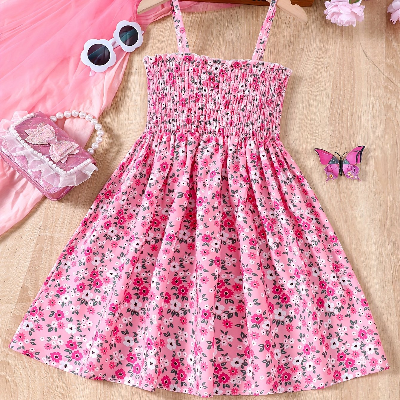 Image of Girls' Summer New Arrival Sweet Pastoral Floral Print Sleeveless Casual Dress