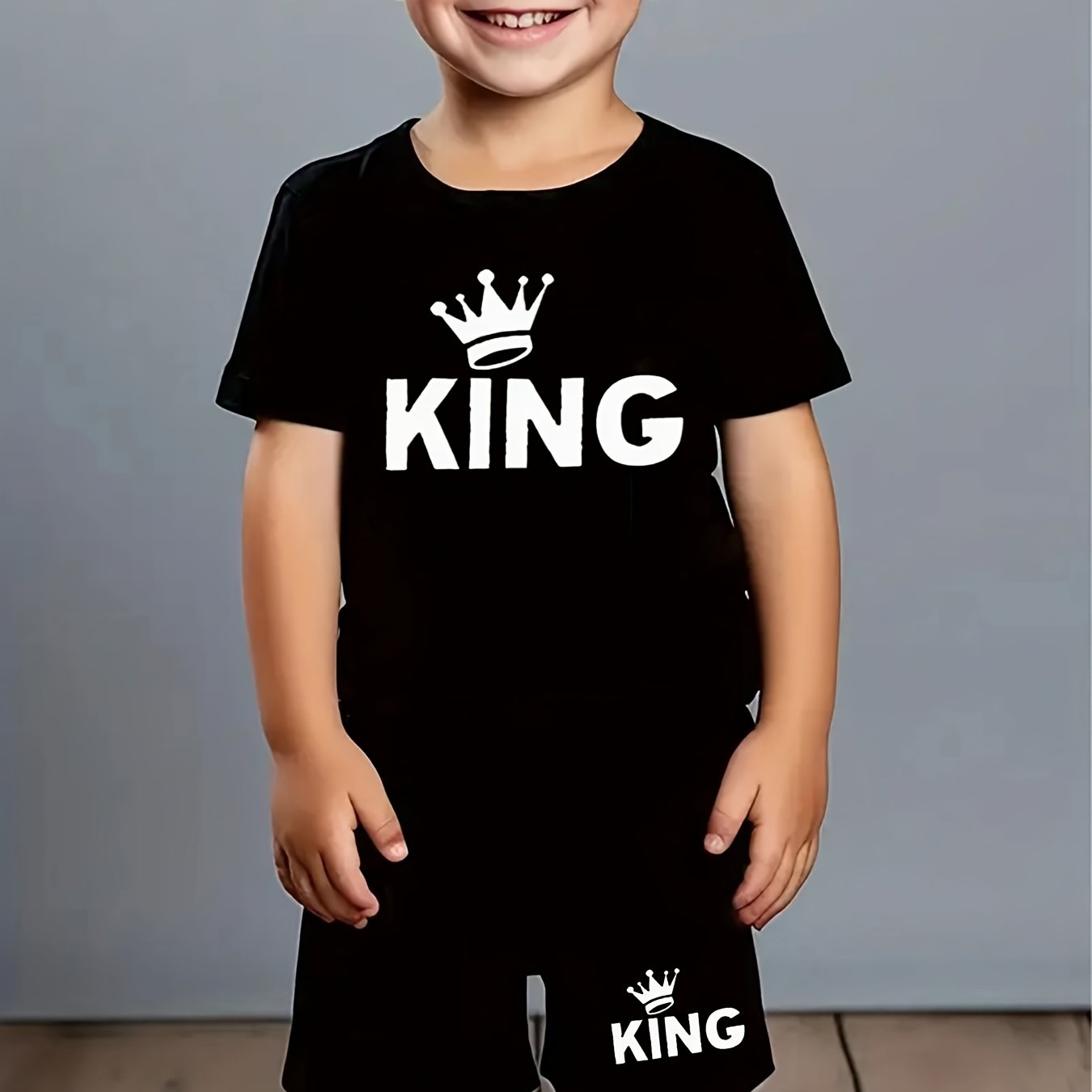 Image of Summer Baby Toddler Boy Round Neck Letter Print Short Sleeve Top And Casual Shorts 2pcs Set, For Outdoor