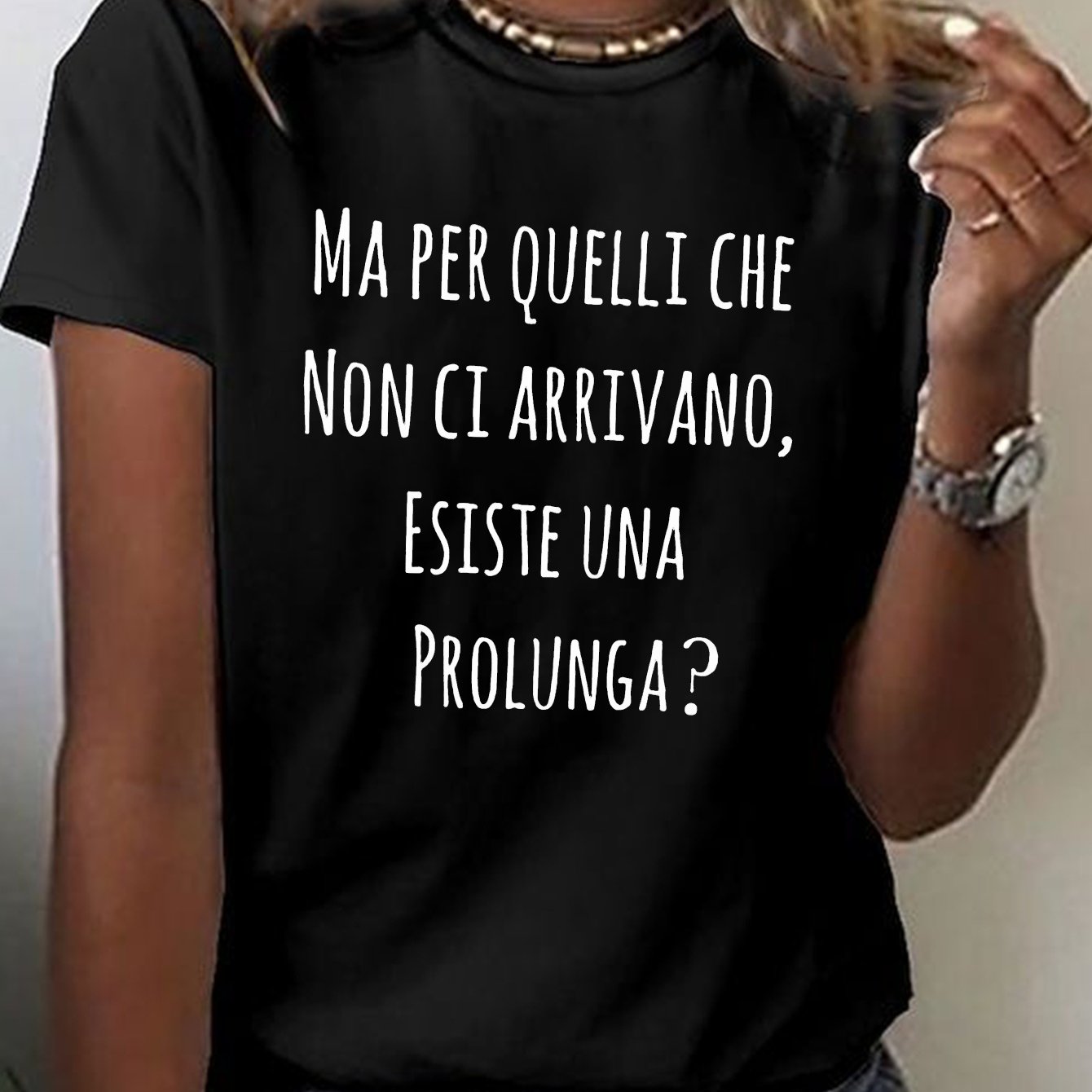 TEMU Italianx Fun Italian Print T-shirt, Short Sleeve Crew Neck Casual Top For Summer & Spring, Women's Clothing