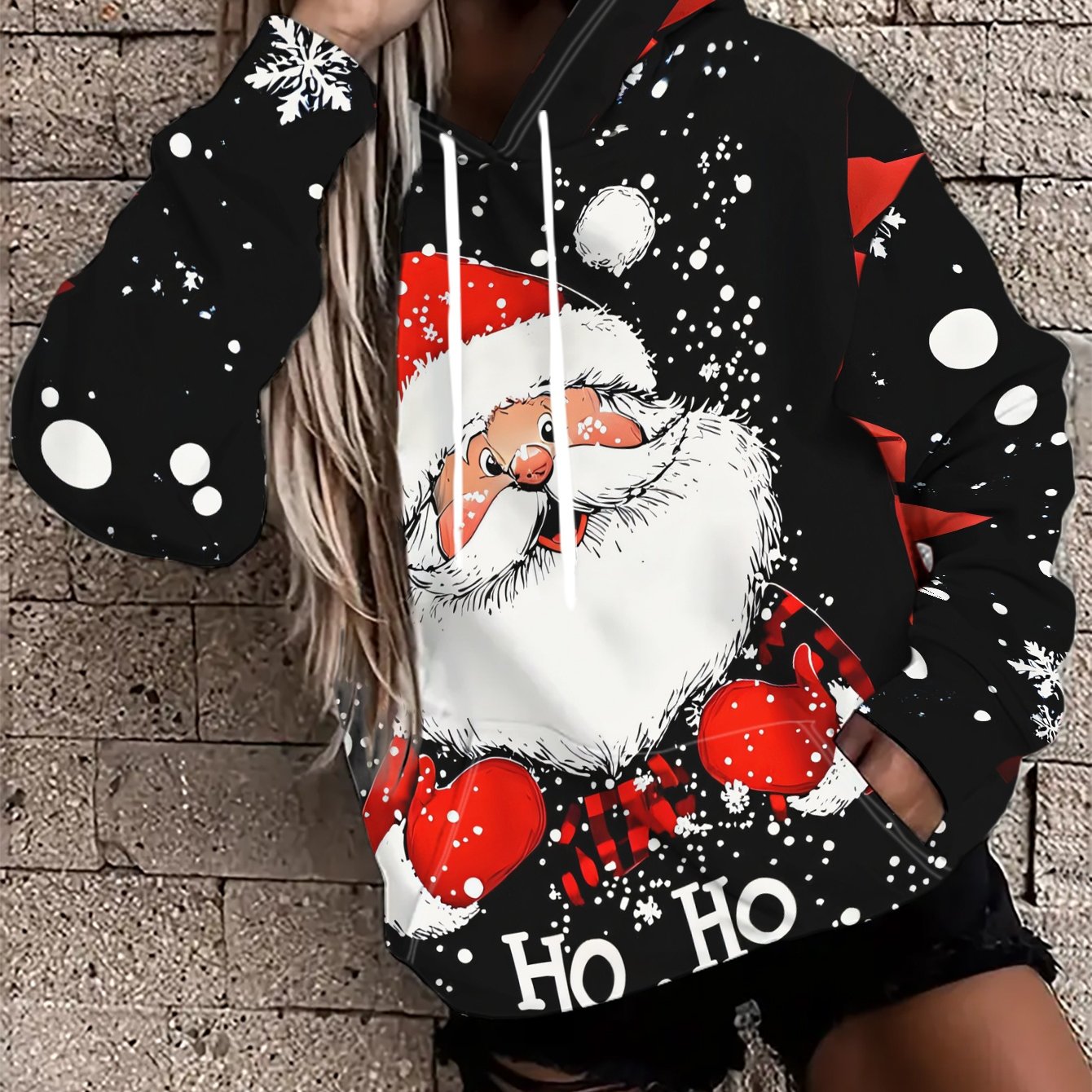 TEMU 2025 New Women's Hooded Sweatshirt With A Christmas Theme Featuring Santa Claus Print, Perfect For Casual Wear, Stylish And Versatile, Made From