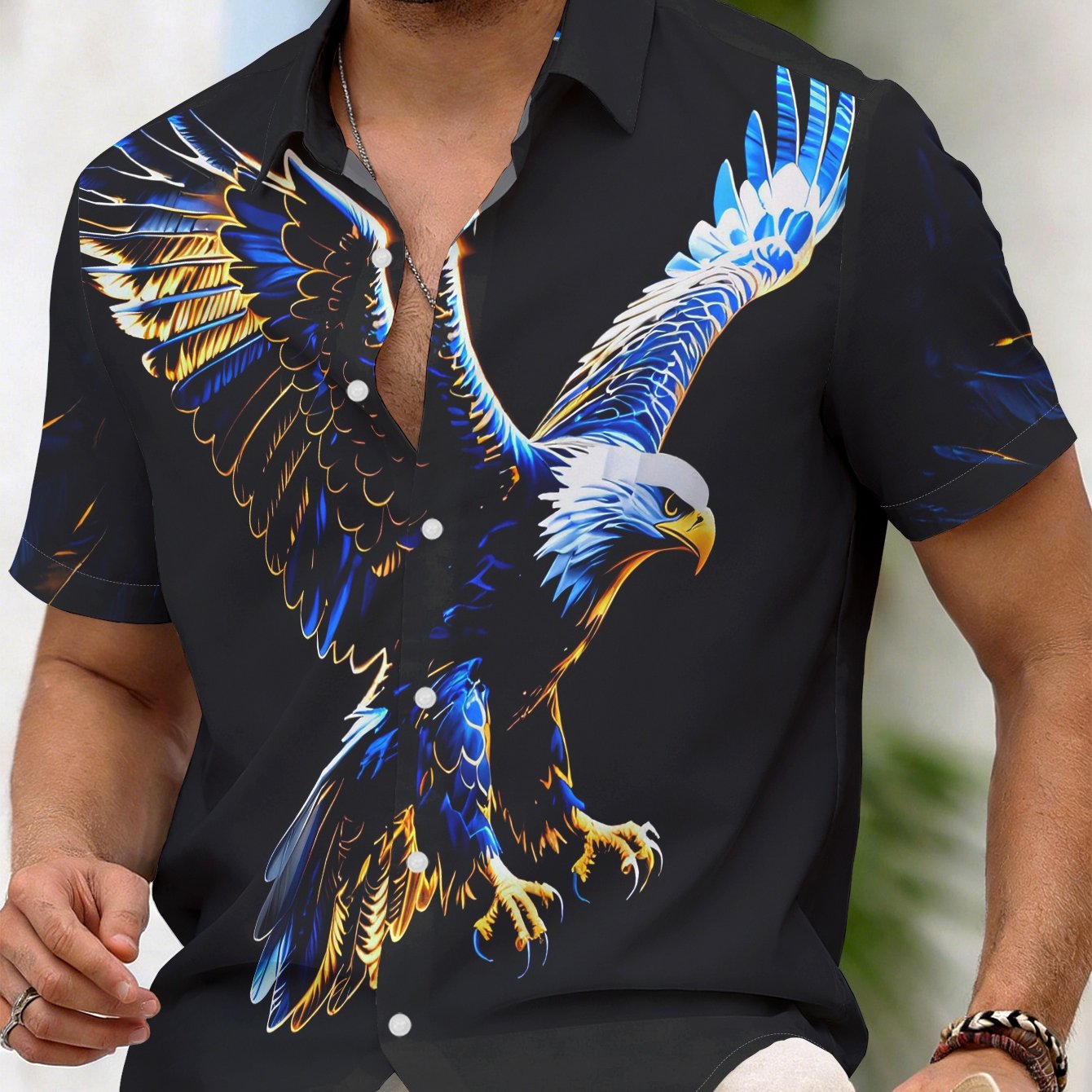 TEMU Men's Trendy Eagle Print Short Sleeve Shirt Summer Casual Versatile Animal Pattern