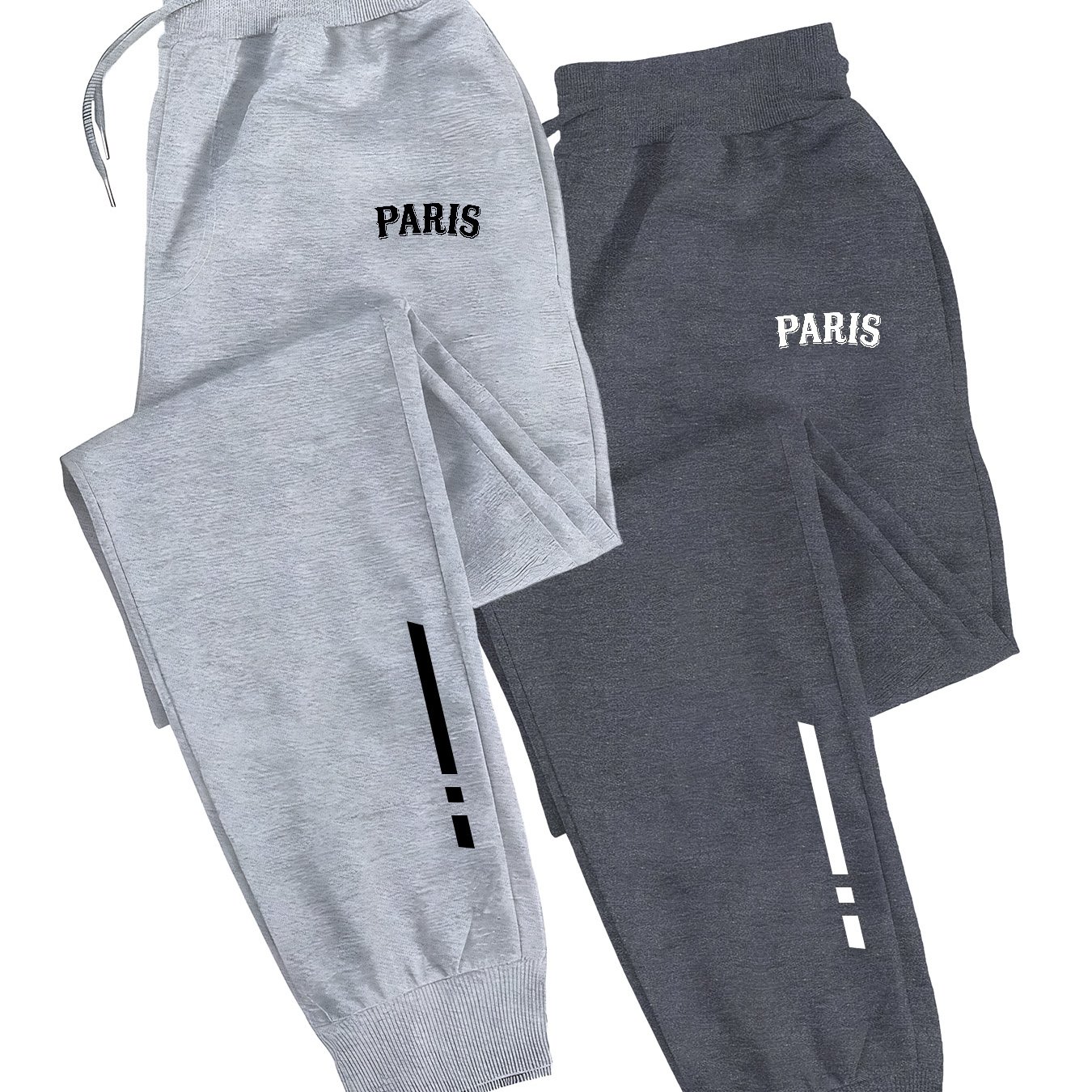 TEMU Men's Sports Sweatpants 2pcs, 'paris Two-' Print, Polyester Knit, Formal Fit, , Casual Running Trousers With Pockets, Sophisticated Weekend