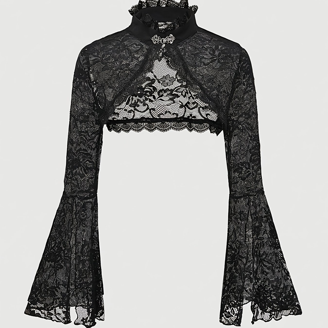 Women's Retro Color Stand Collar Lace Overlay Blouse