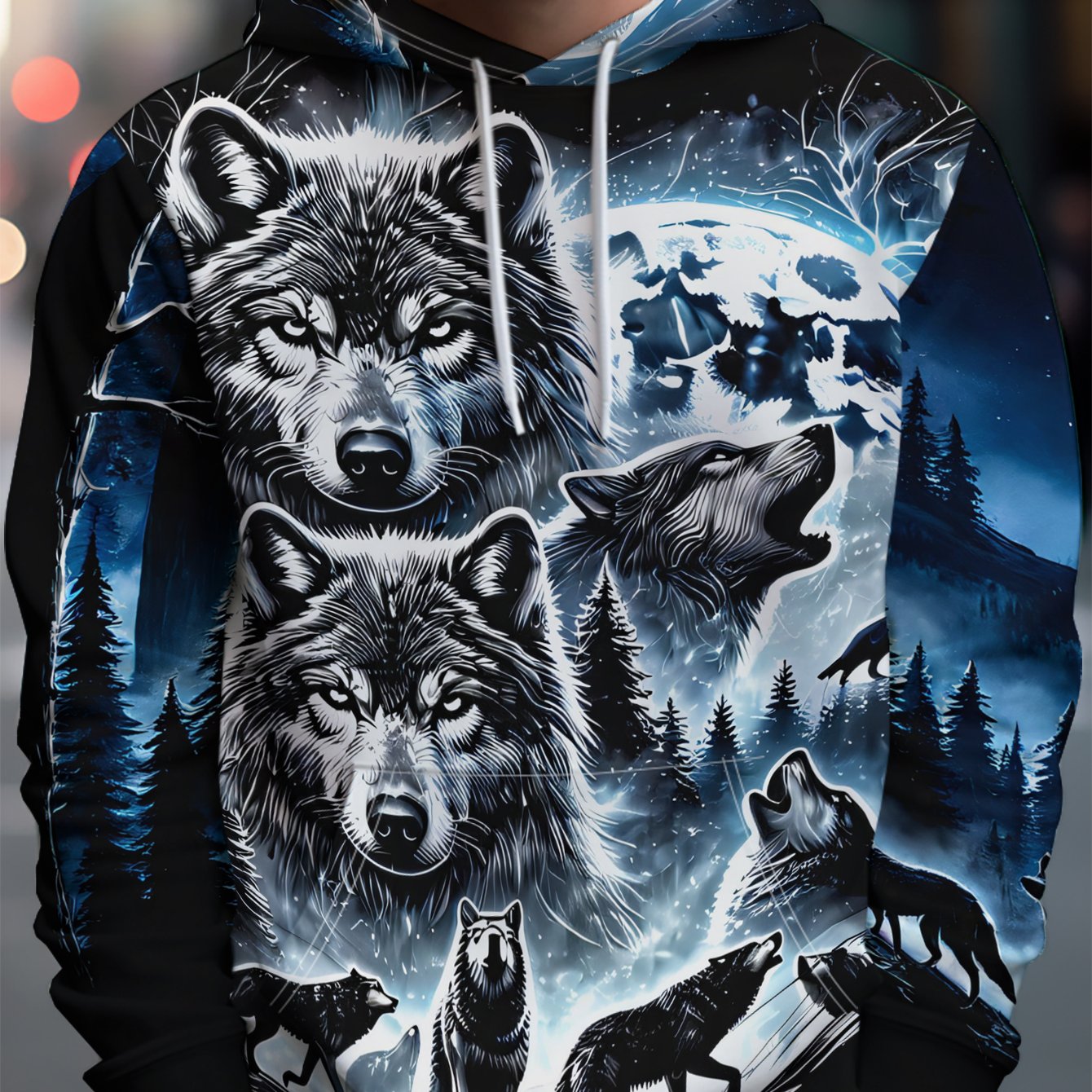 TEMU Men's Casual Night Wolf Pc , Silhouette Of A Deep And Mysterious , Hooded Sweatshirt For Autumn/winter, Men's Outerwear Jacket