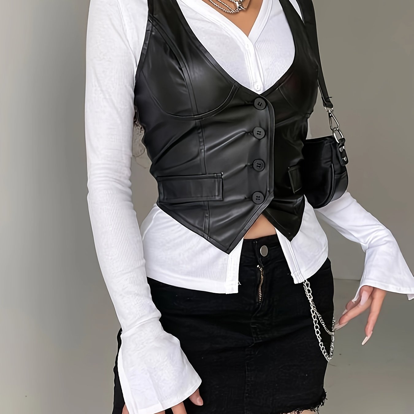 E-shop Elegante ärmellose Damenweste, Unifarben, Länge, für alle Jahreszeiten, Cardigan-Kragen mit Knopfdetail, lässige warme Oberbekleidung