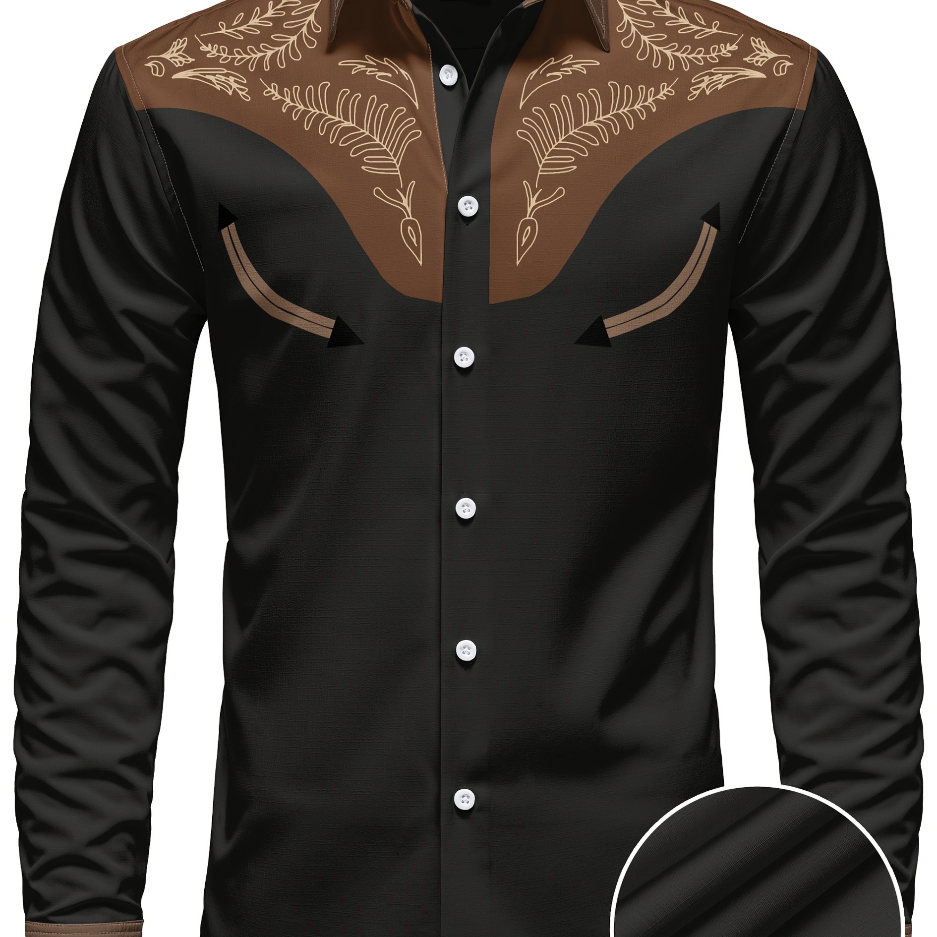 Men's Western Cowboy Long Sleeve Shirt, Ethnic Style Elements, Suitable For Daily, Travel, And Gatherings, Comfortable Fabric, Machine Washable, Polyester Fiber